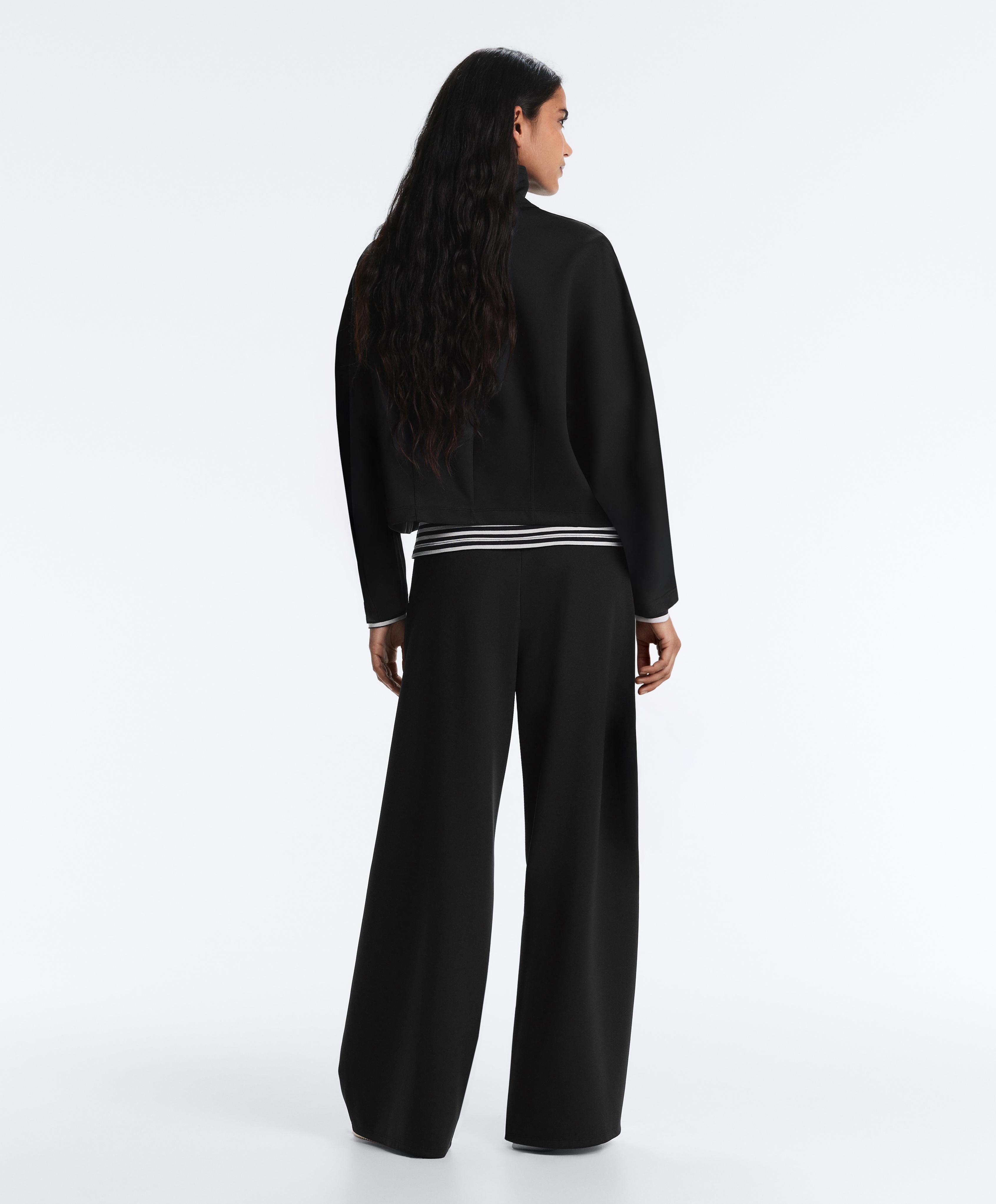 Neoprene effect high rise wide-leg trousers — BLACK