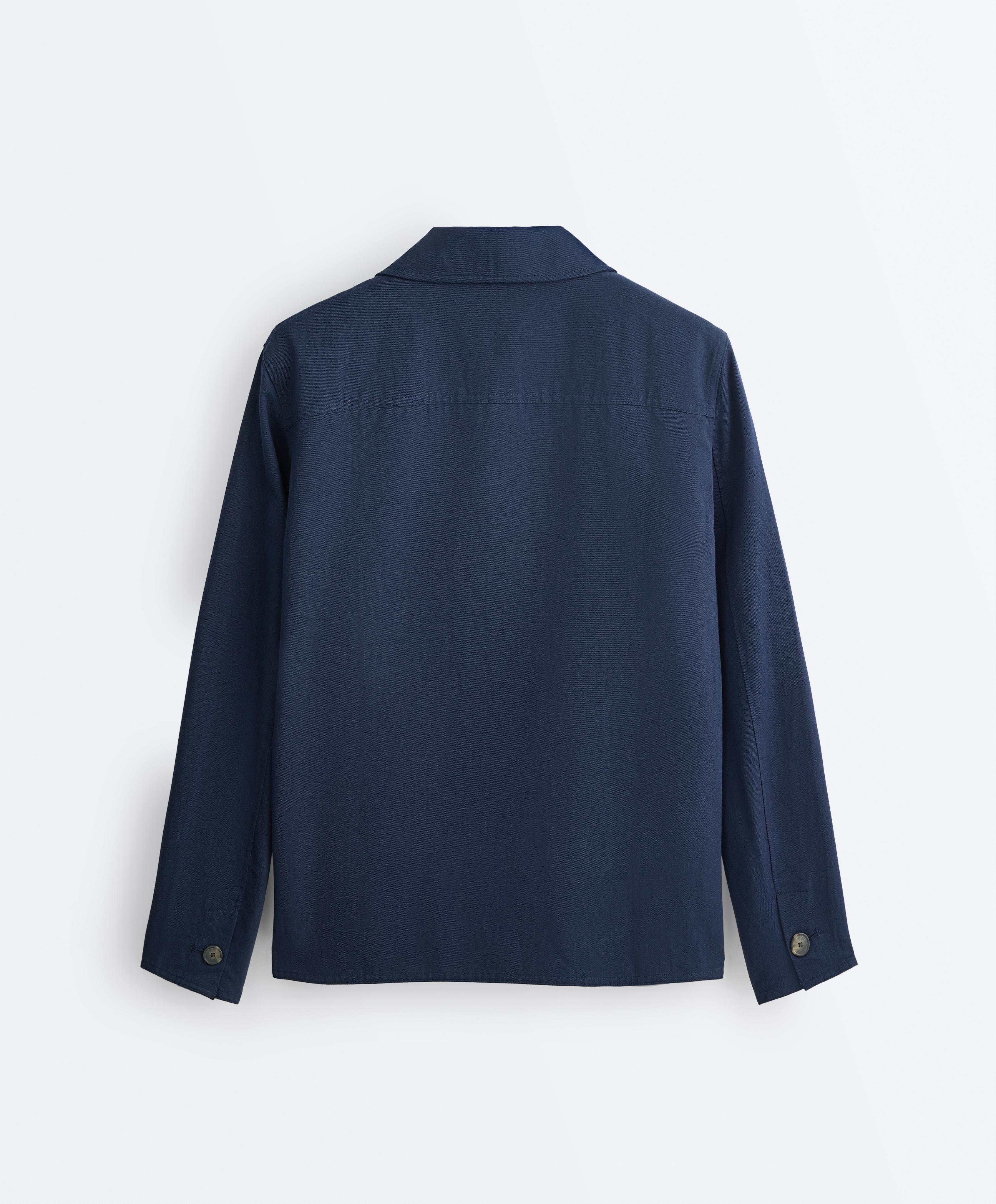 Cotton blend pocket jacket — NAVY BLUE