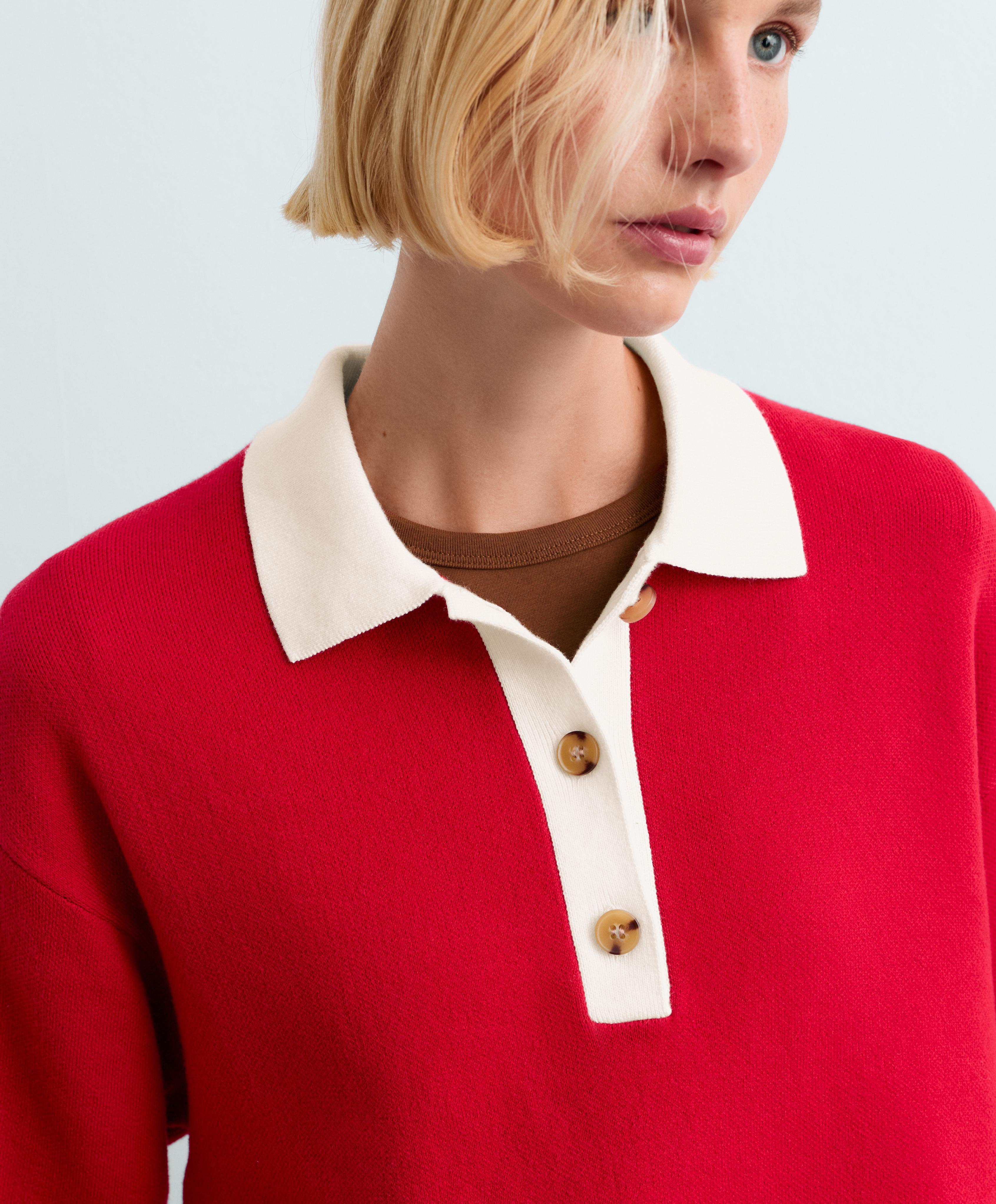 Contrast knit polo jumper — STRAWBERRY