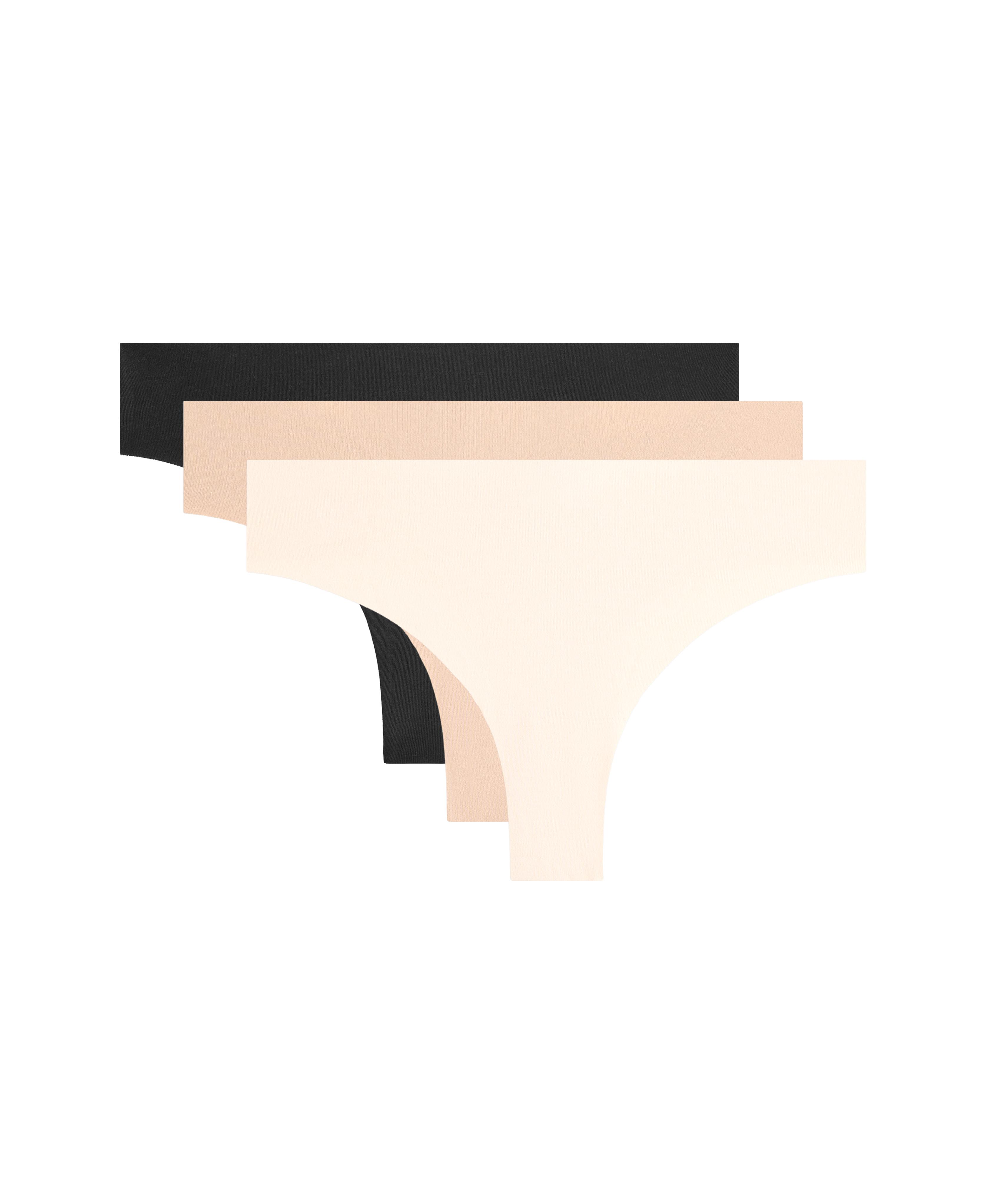 3 invisible laser-cut cotton blend thongs — BEIGE