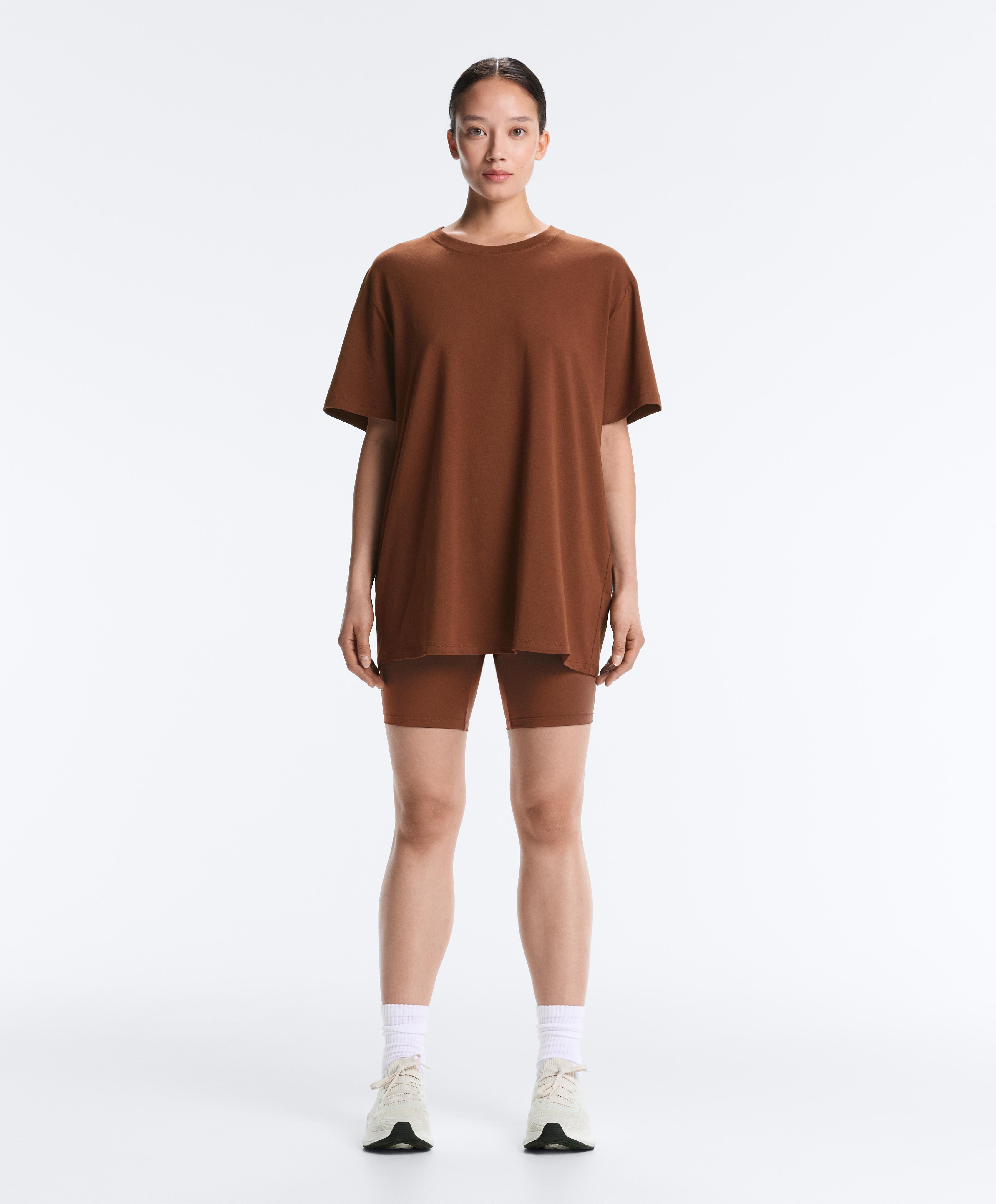 Oversize cotton blend short-sleeved T-shirt — COFFEE