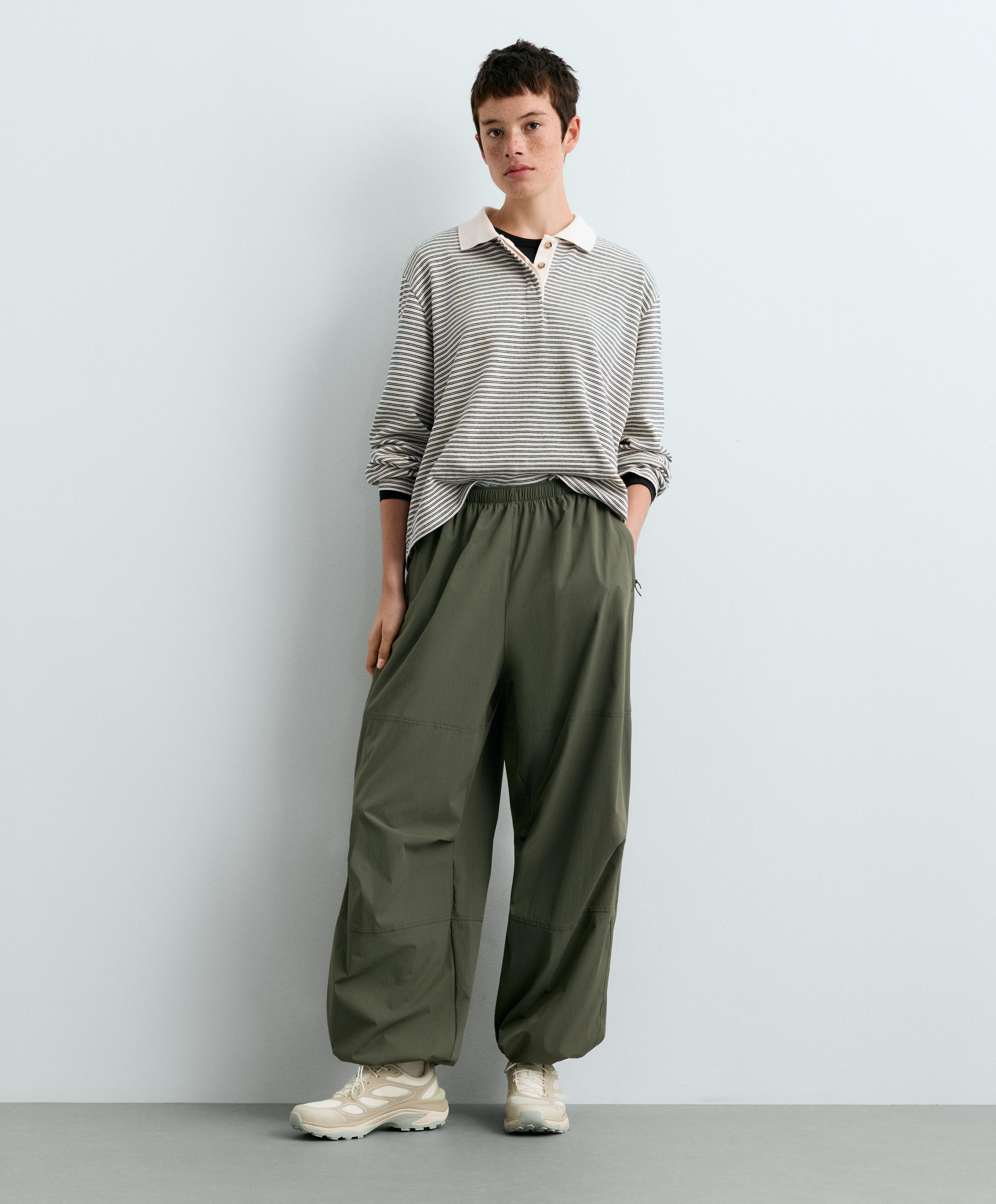 Adjustable technical wide-leg trousers — KHAKI