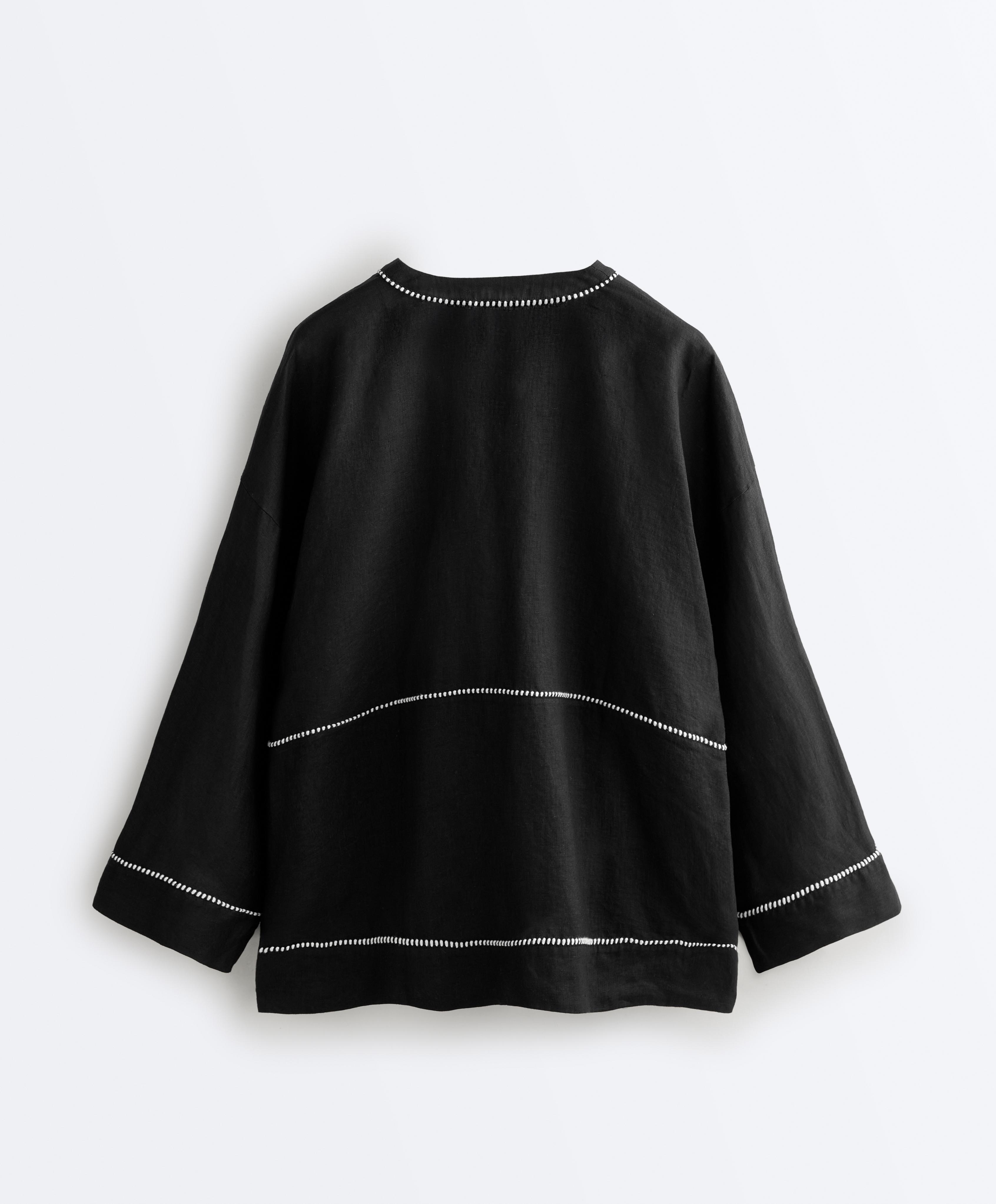 100% linen kaftan shirt — BLACK