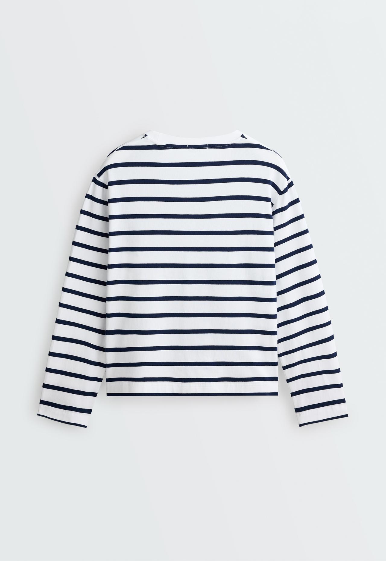 Boxy oversize striped cotton blend long sleeve T-shirt — NAVY BLUE