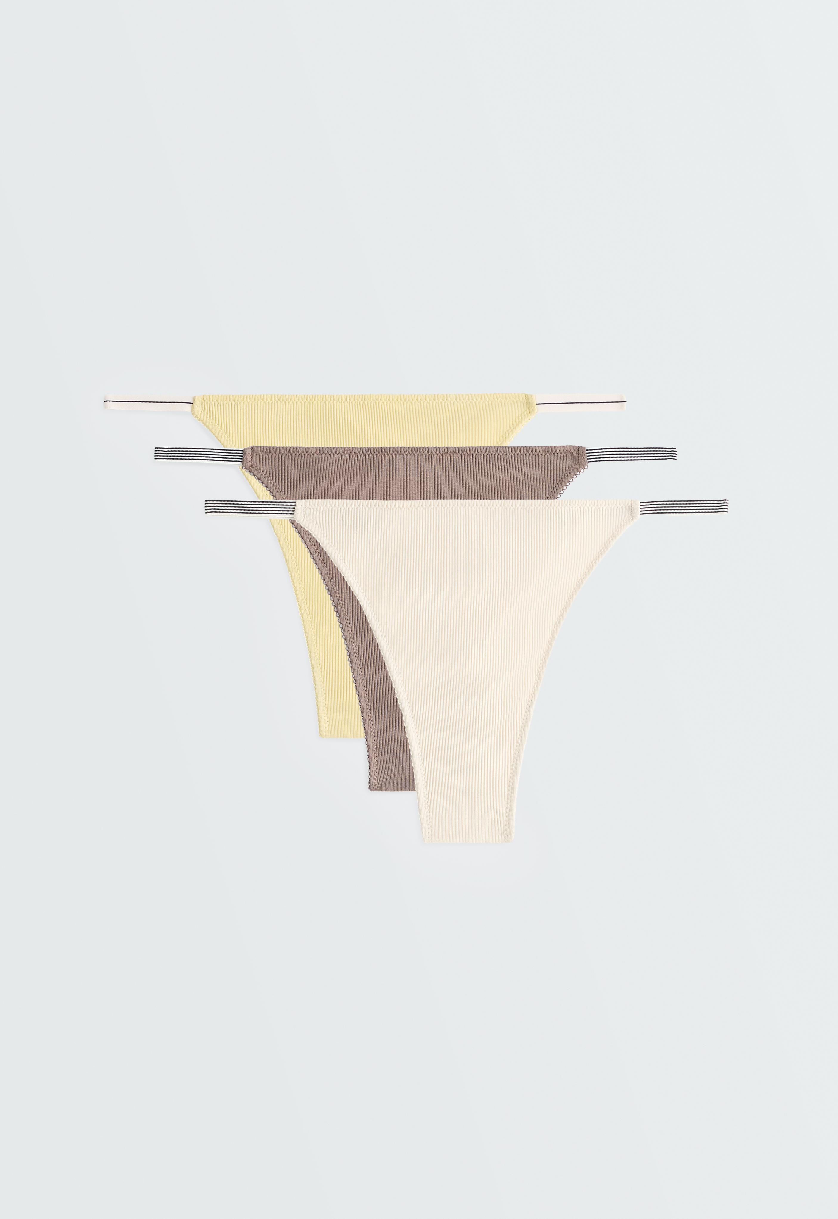 3 ribbed cotton thongs — LIME GREEN