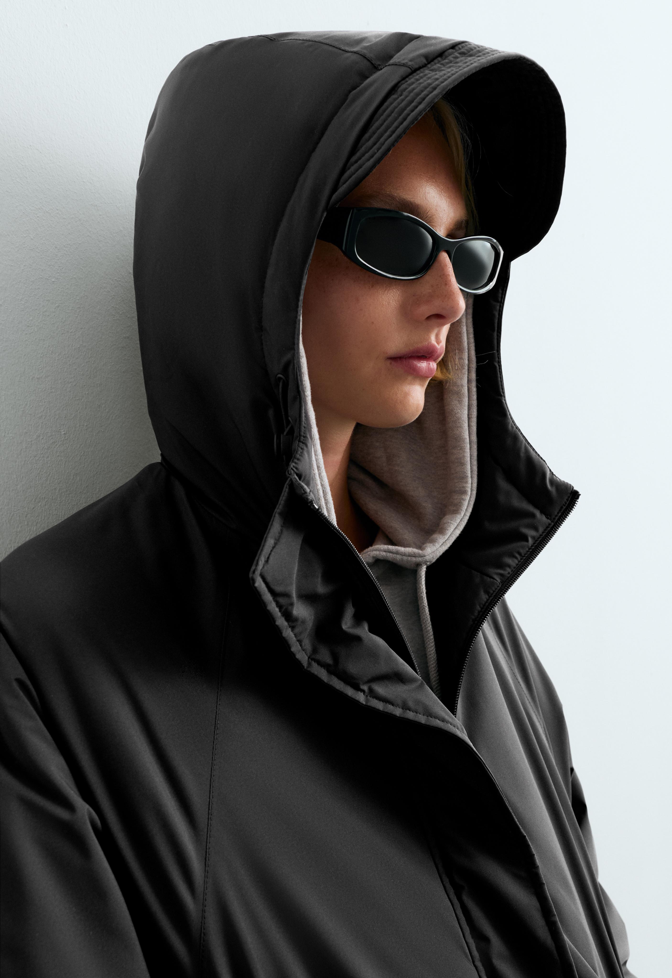 10k Thindown® waterproof super extra-light long padded jacket — BLACK