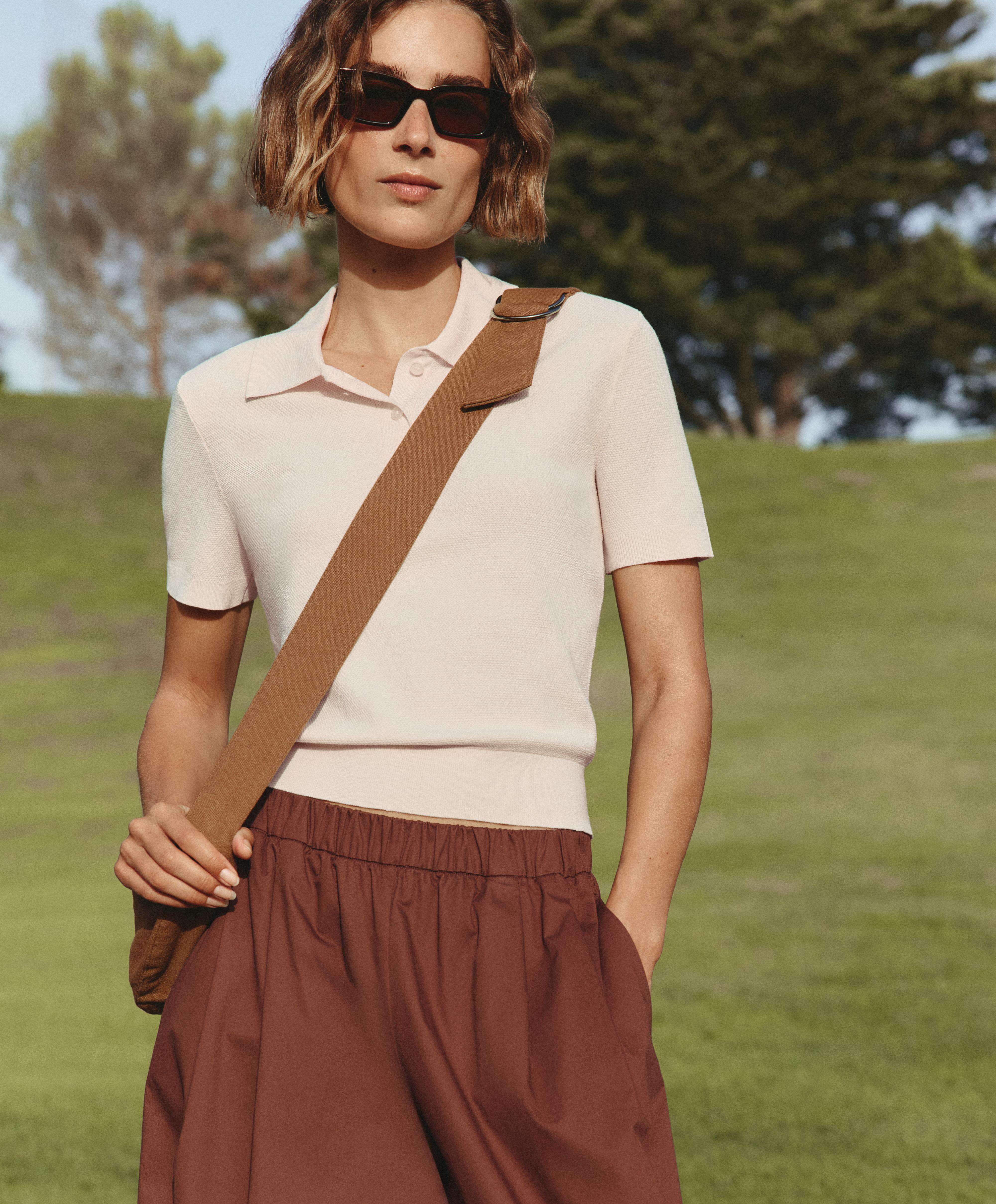Short-sleeved button knit polo shirt — ECRU