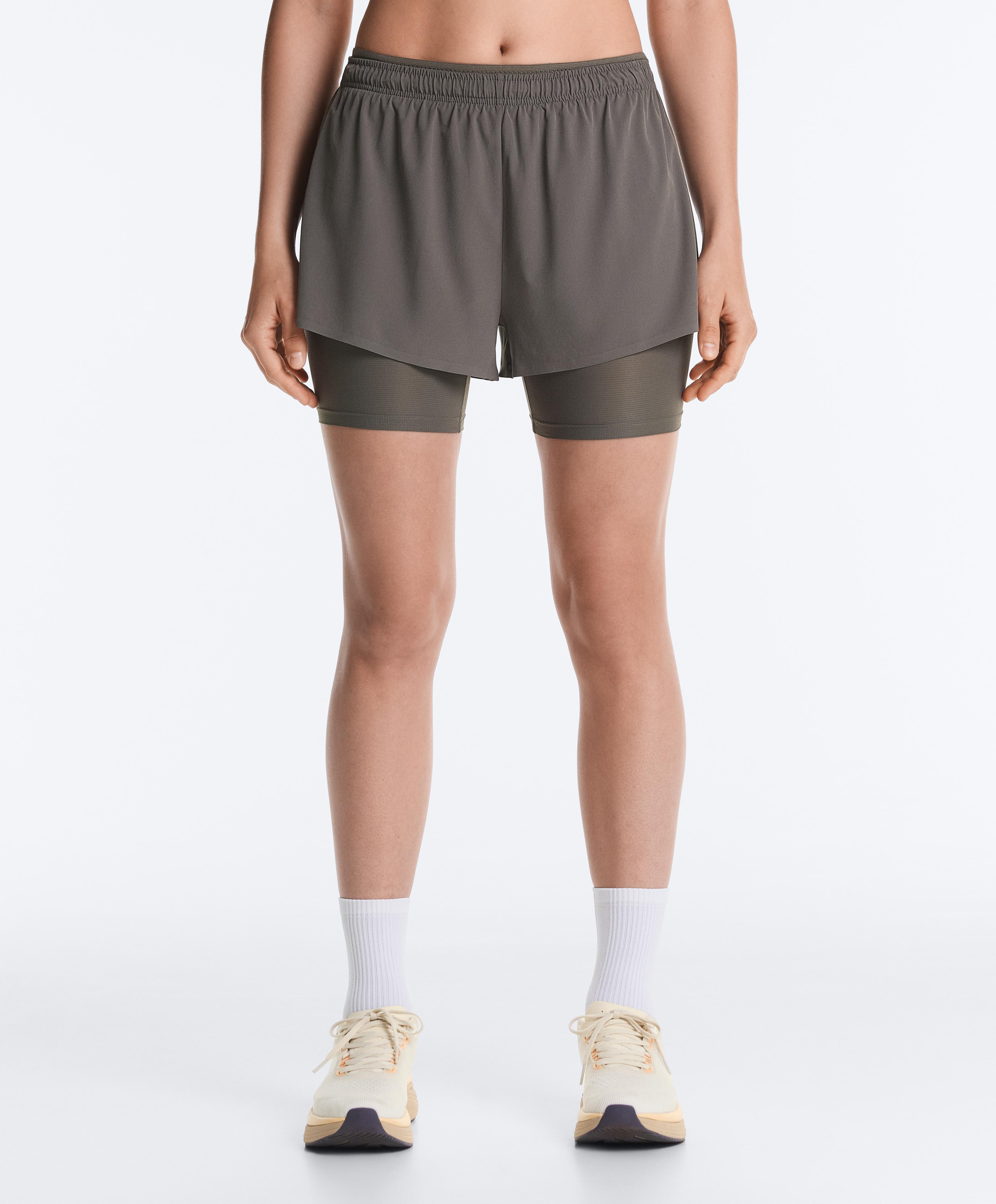 Mid rise 2-in-1 technical shorts — CHARCOAL GREY
