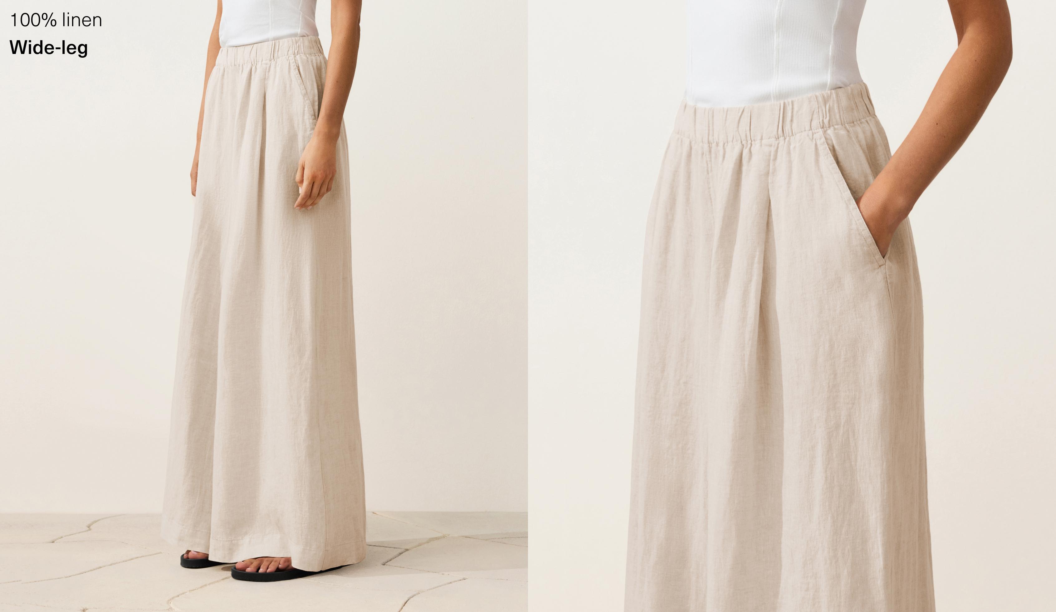 100% linen wide-leg trousers — SAND MELANGE