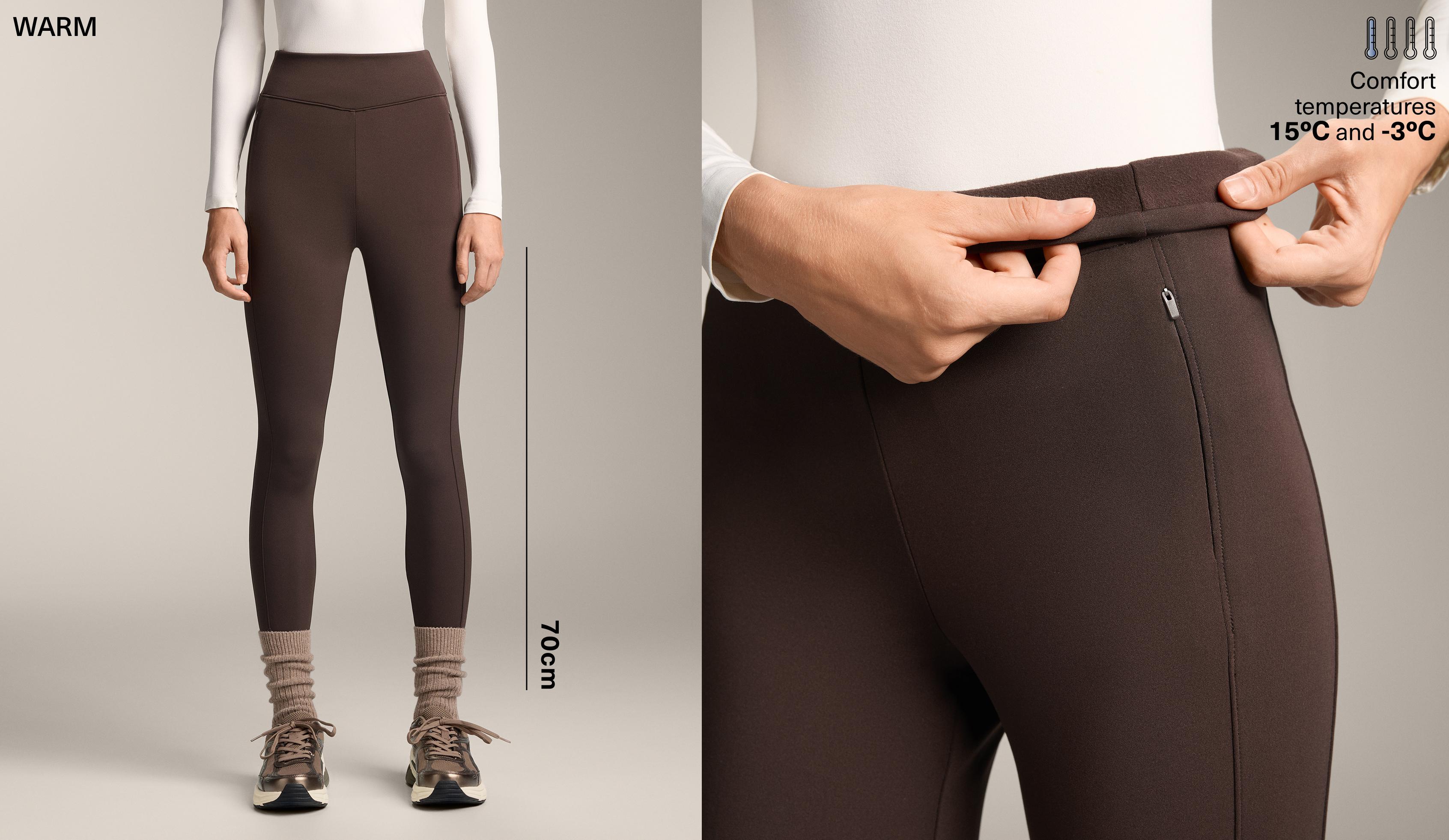 Warm high-rise ankle-length leggings with pockets 70 cm — DARK REDDISH‑BROWN