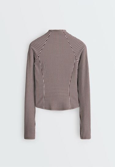 Gingham technical jacket — DARK REDDISH‑BROWN 10
