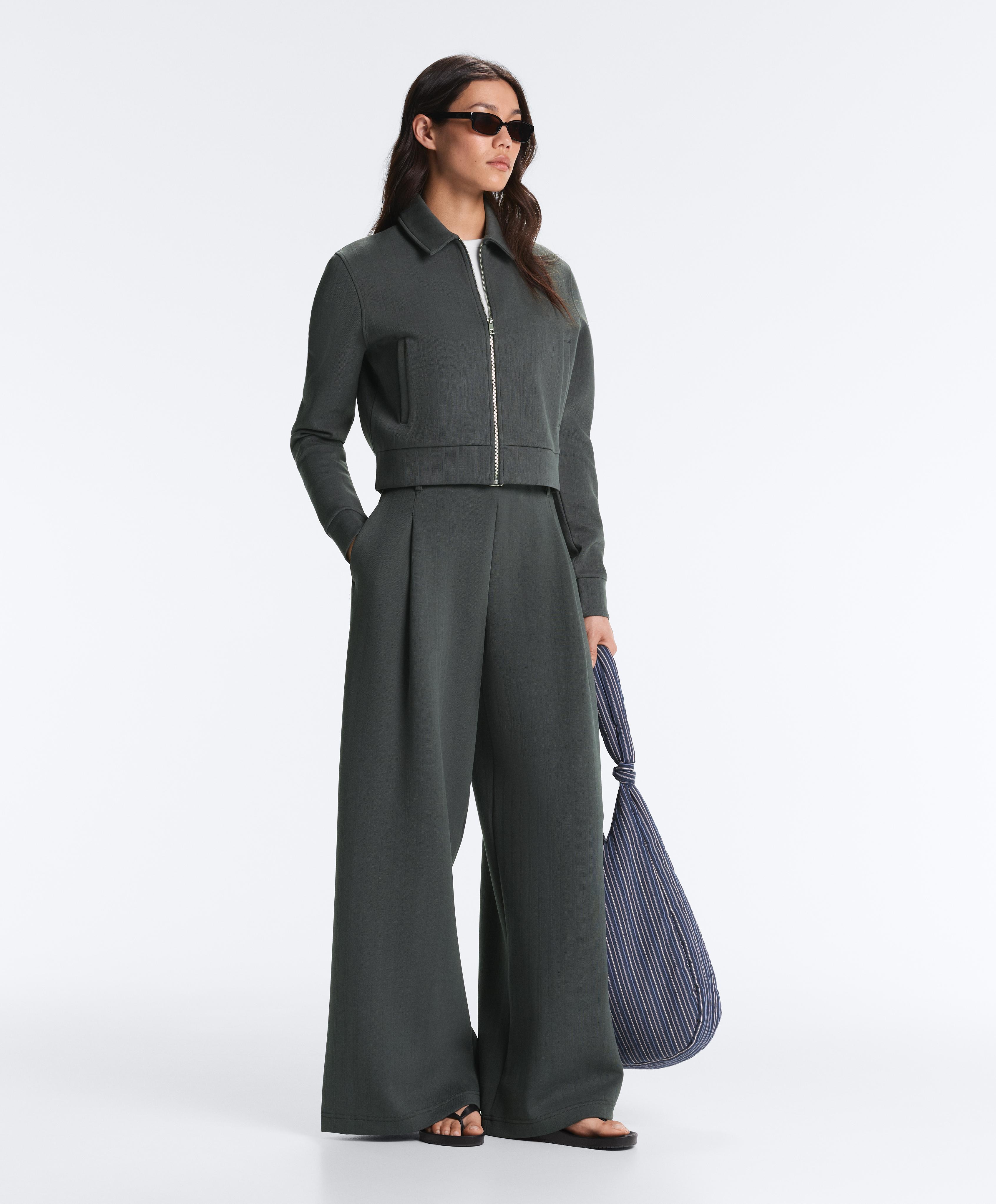 Striped cotton piqué wide-leg trousers — STEEL GREY