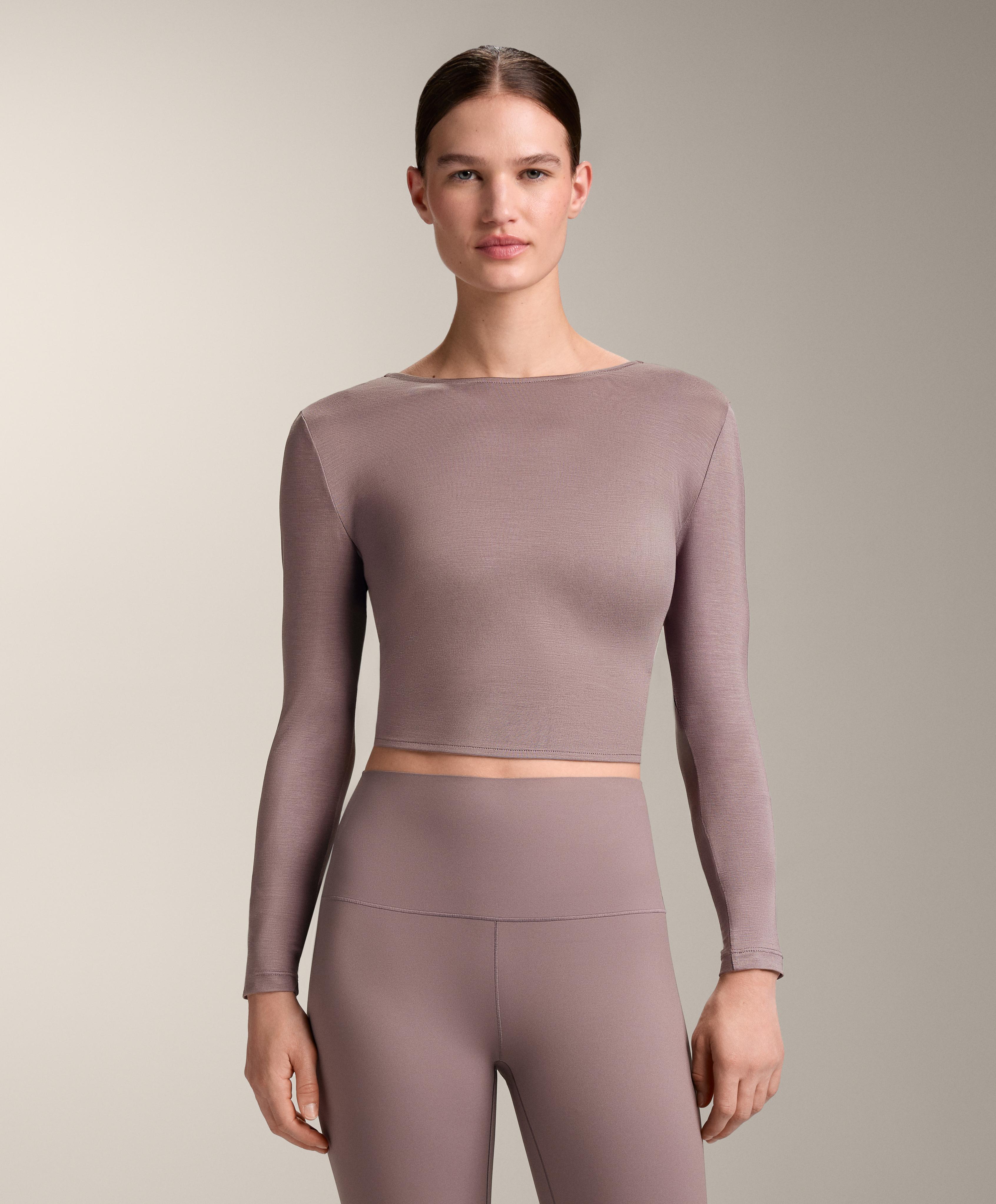 Multi-position long sleeve knotted lyocell blend T-shirt — GREY-LILAC