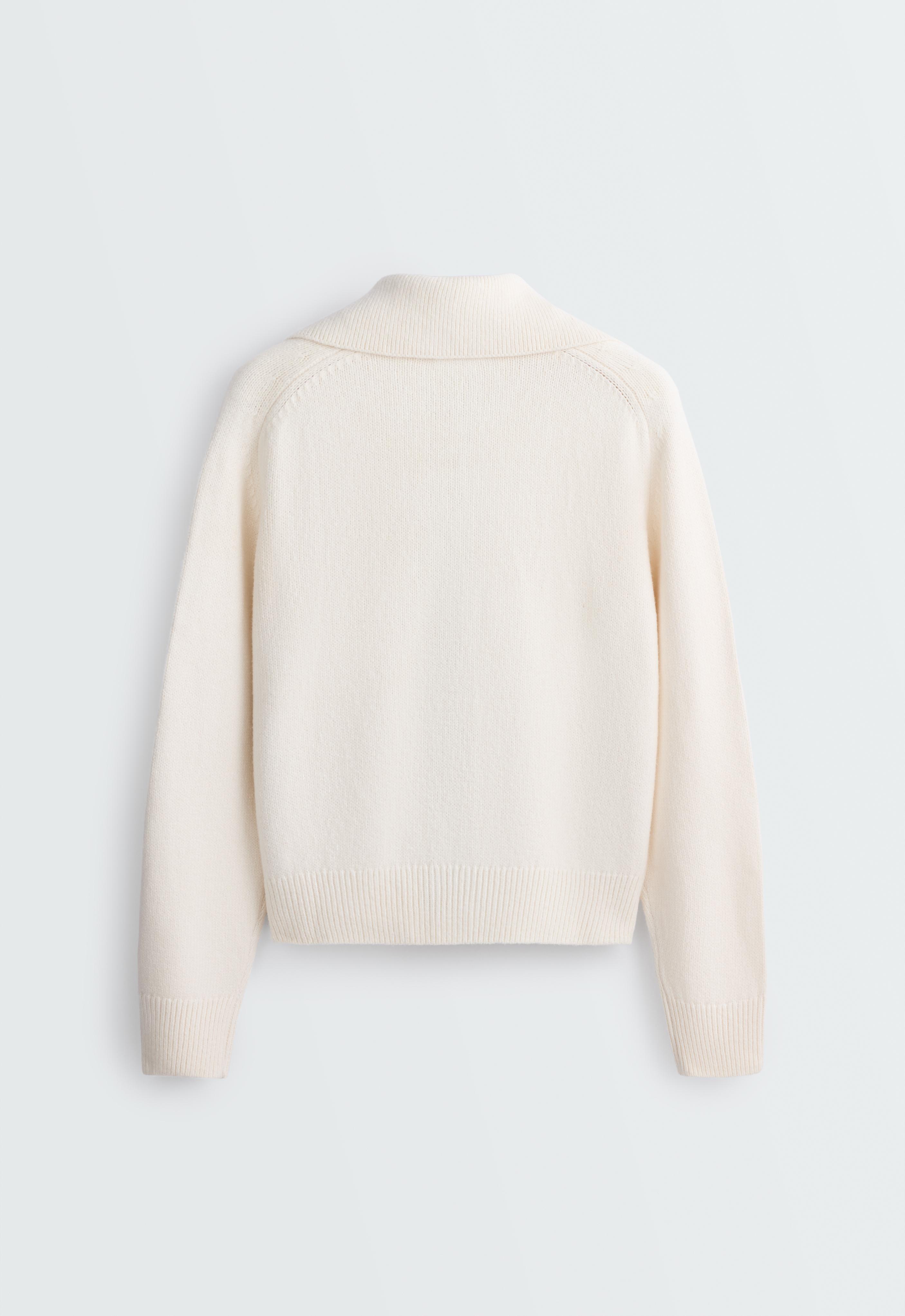 Cotton lapel collar cardigan — PALE ECRU