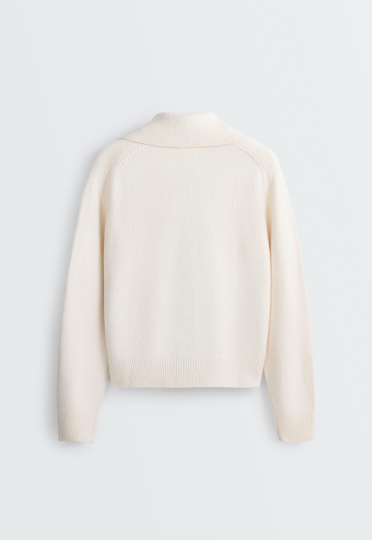 Contrast cotton knit cardigan — PALE ECRU