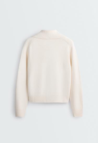 Contrast cotton knit cardigan — PALE ECRU 6