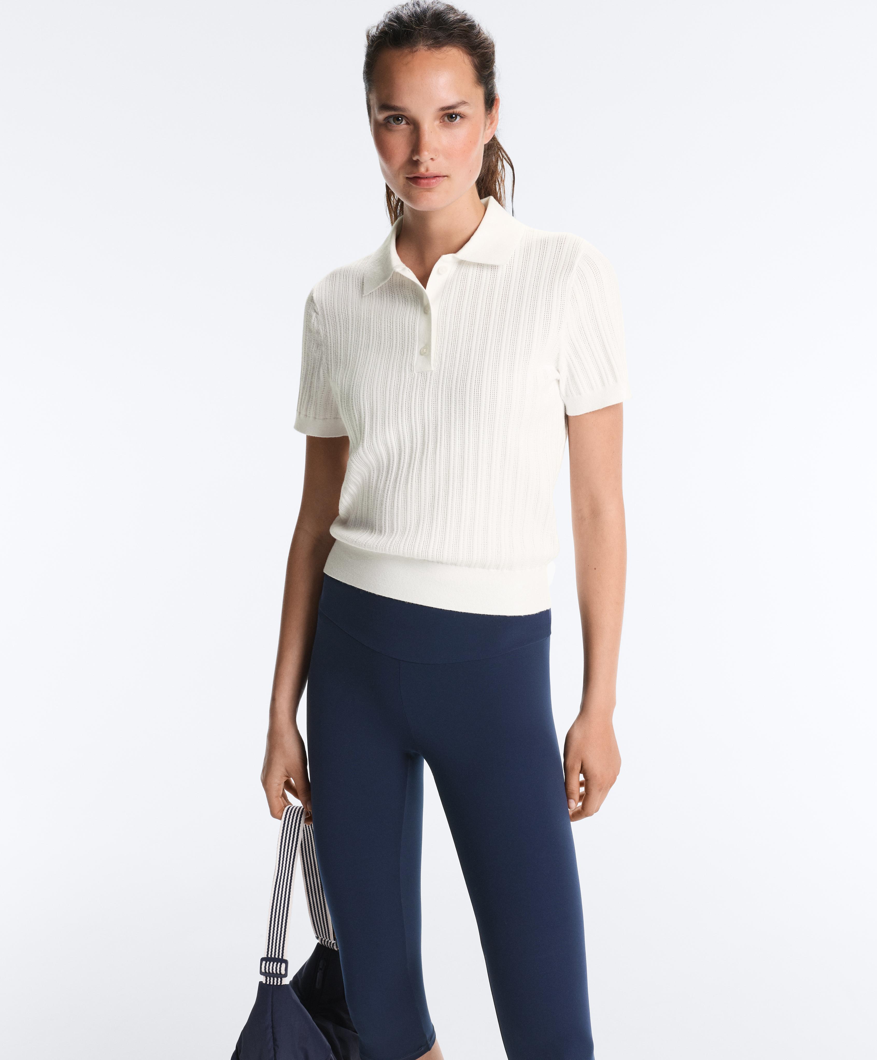 Short sleeve open knit polo shirt — WHITE