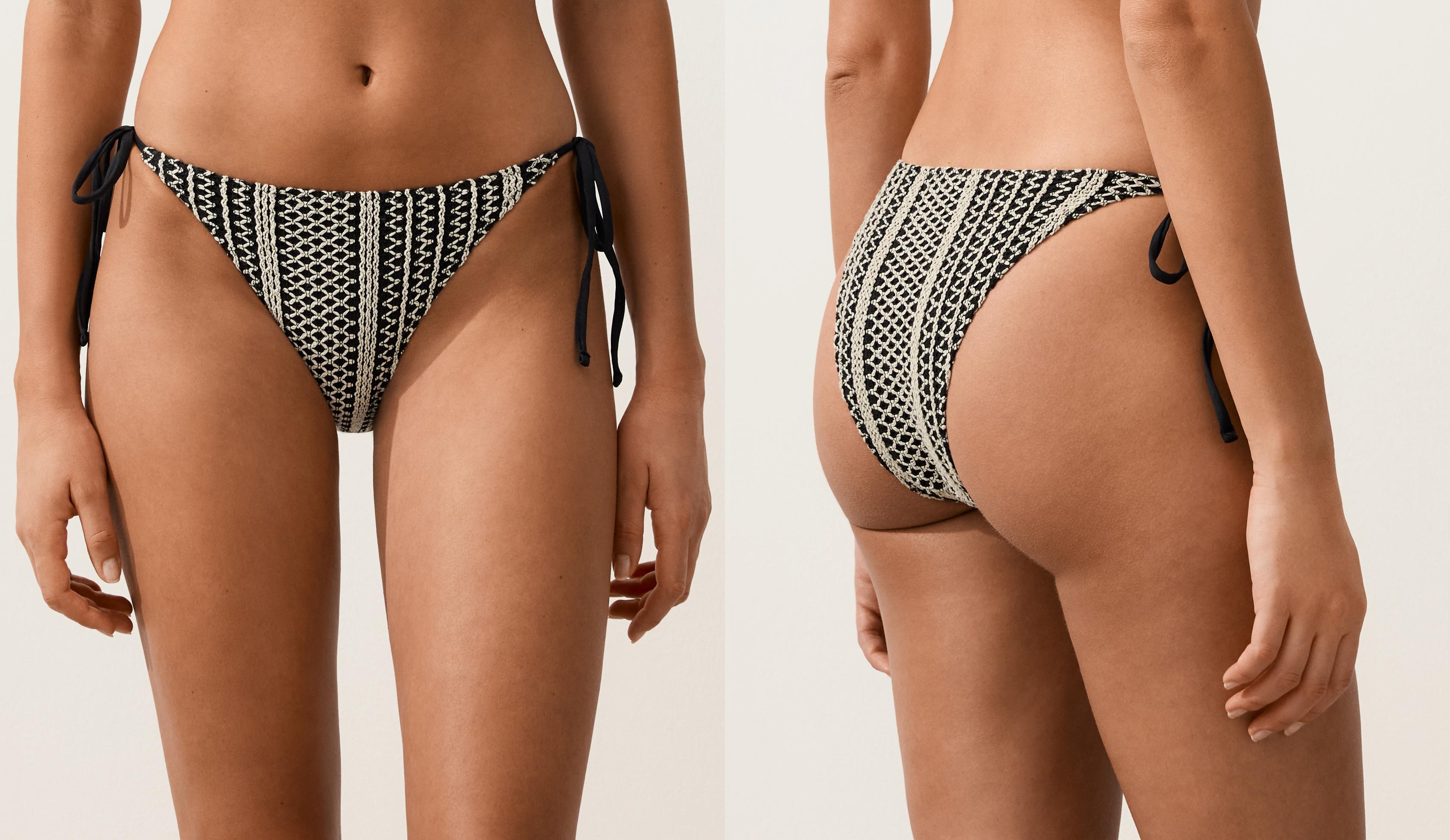 Medium-coverage crochet tie bikini briefs — BLACK