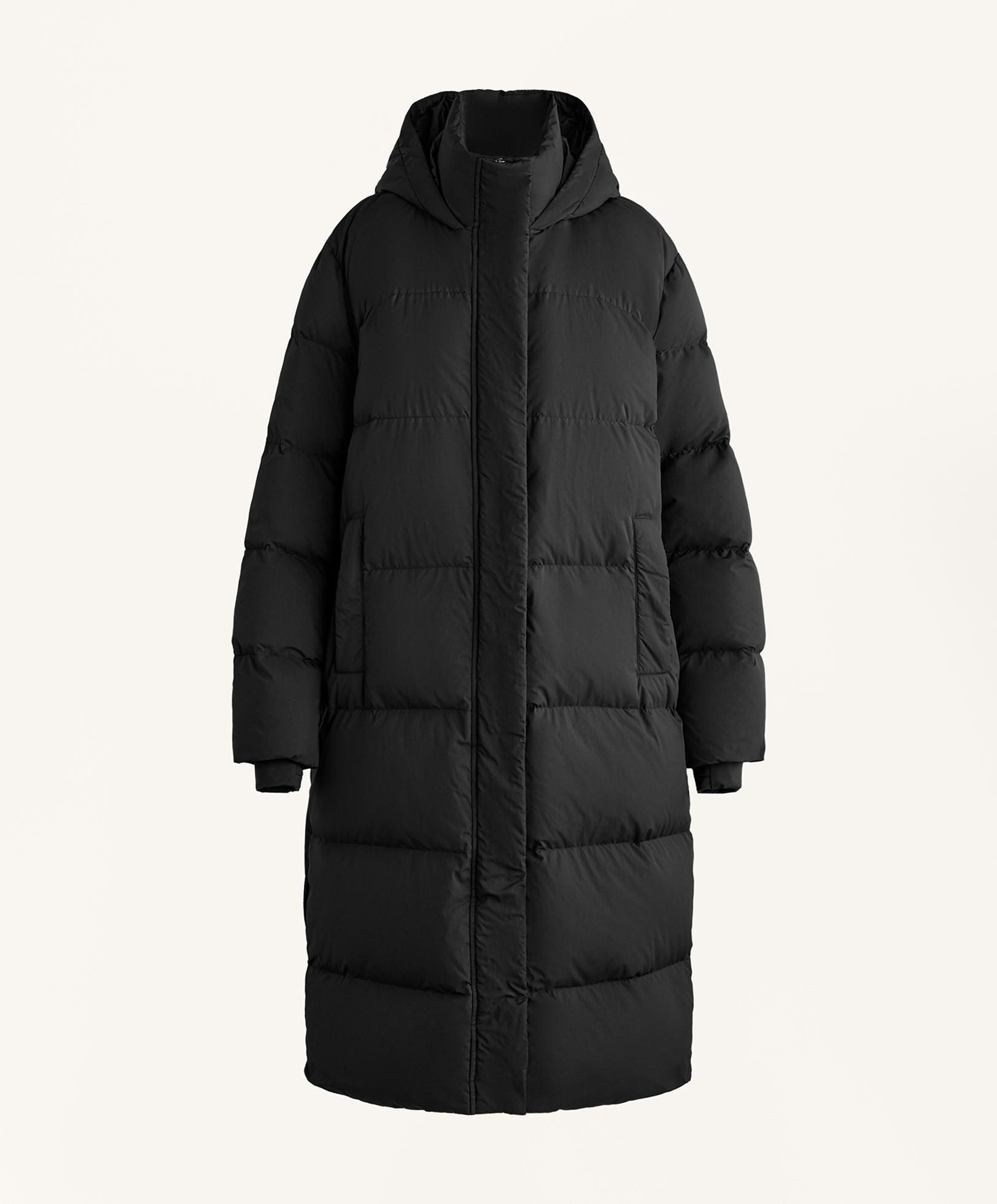 Long 100% down padded jacket — BLACK