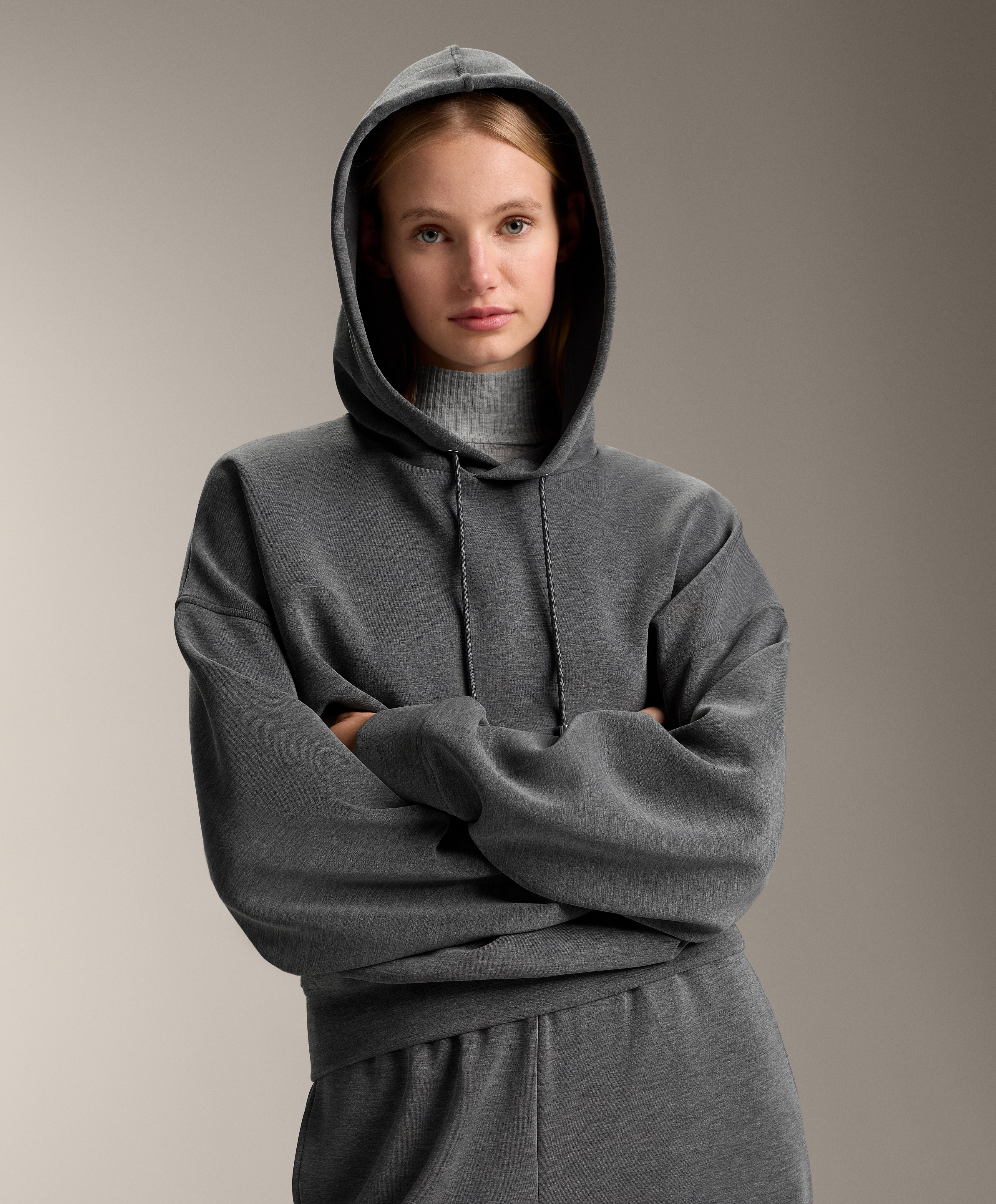 Boxy hooded sweatshirt with brushed modal marl — ASPHALT GREY