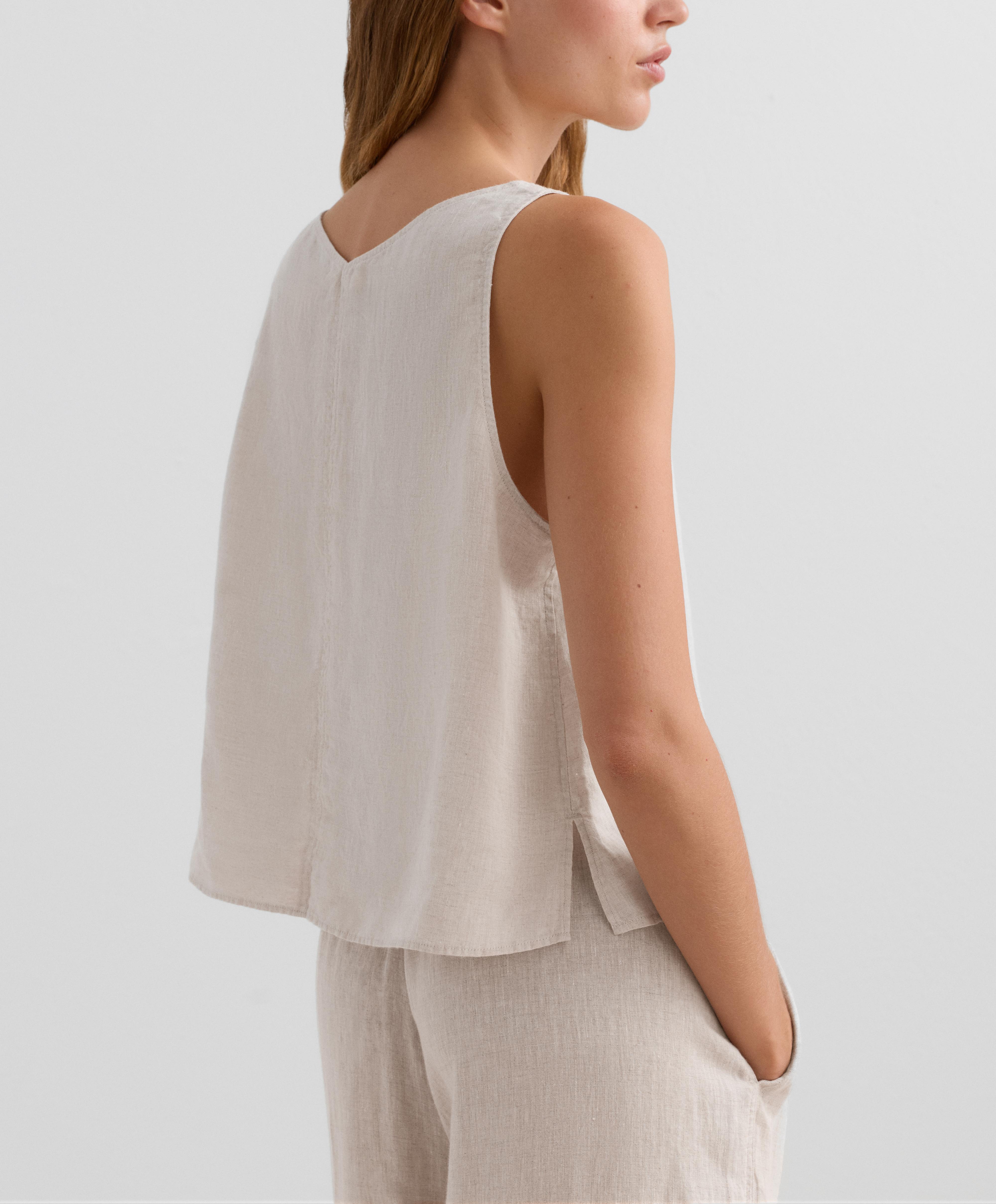 100% linen V-neck strap top — SAND MELANGE