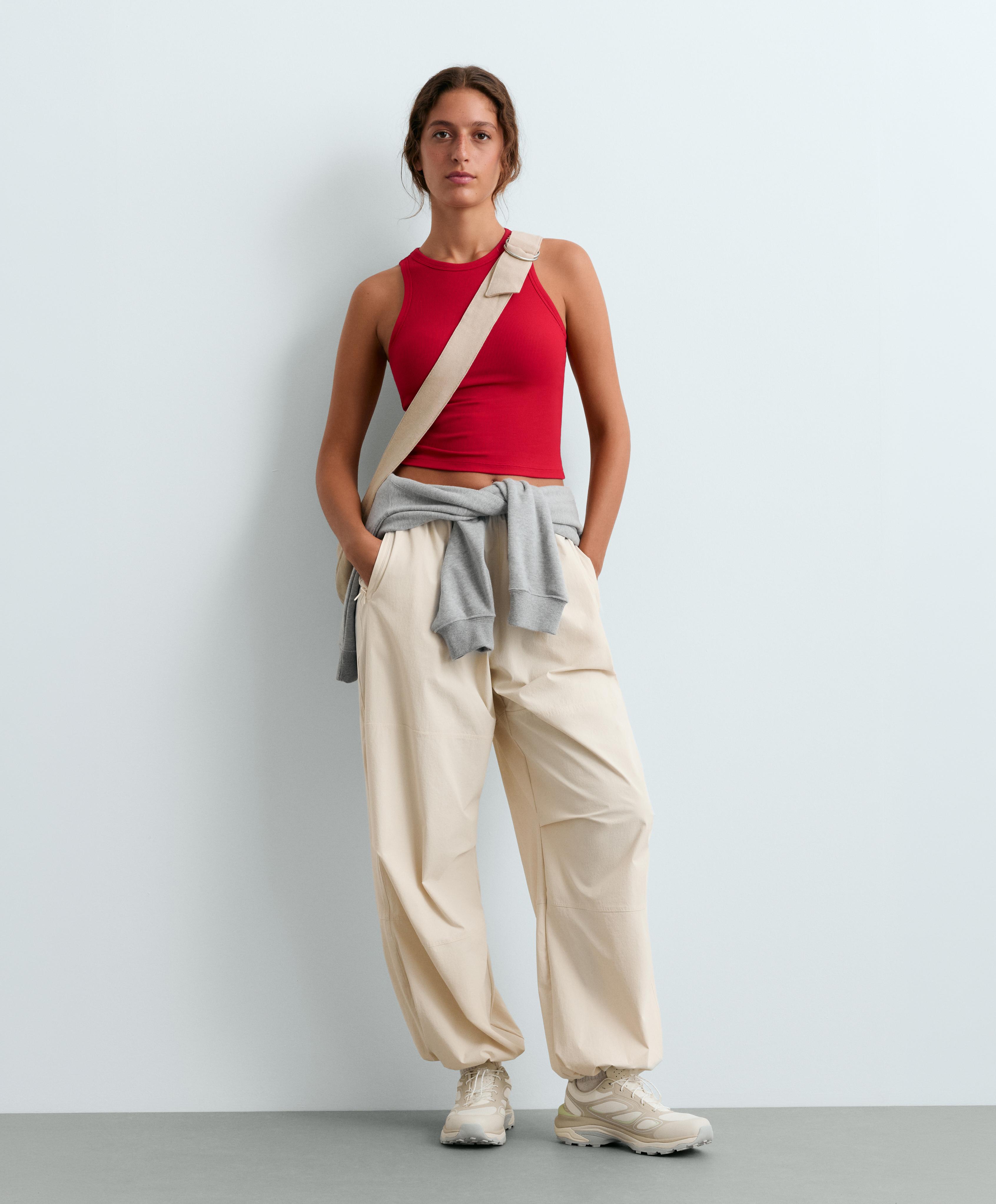 Rib modal blend long tank top — STRONG RED