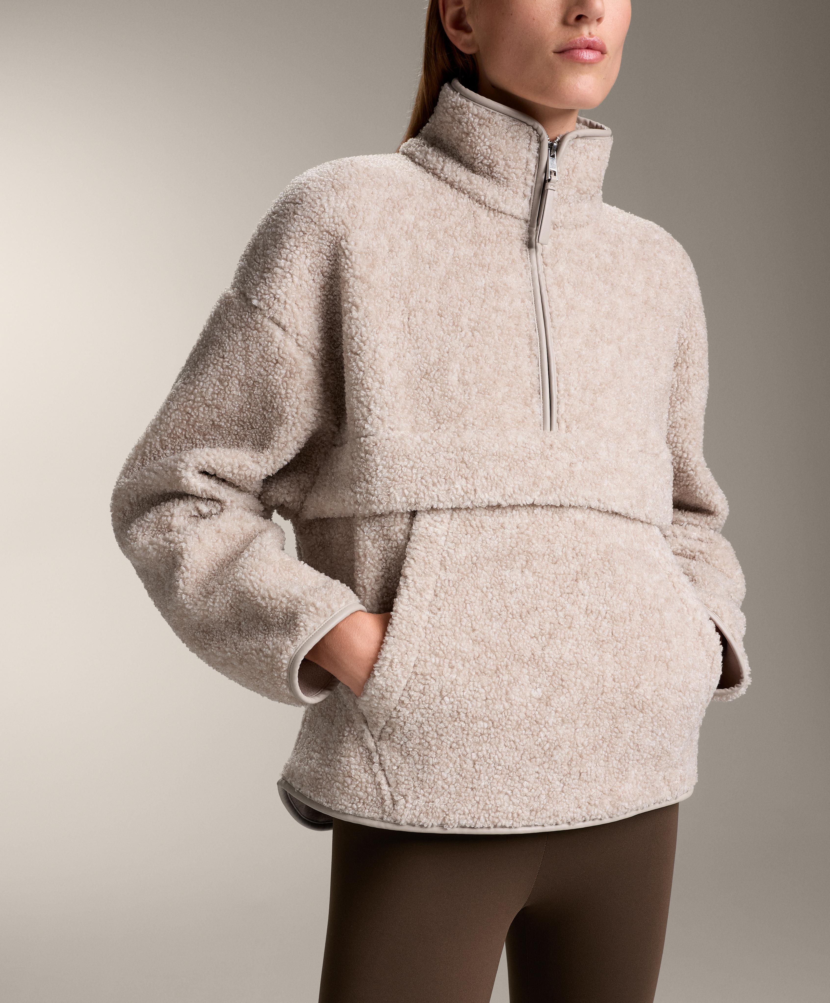 Faux-shearling sweatshirt with front pocket — PALE ASPHALT