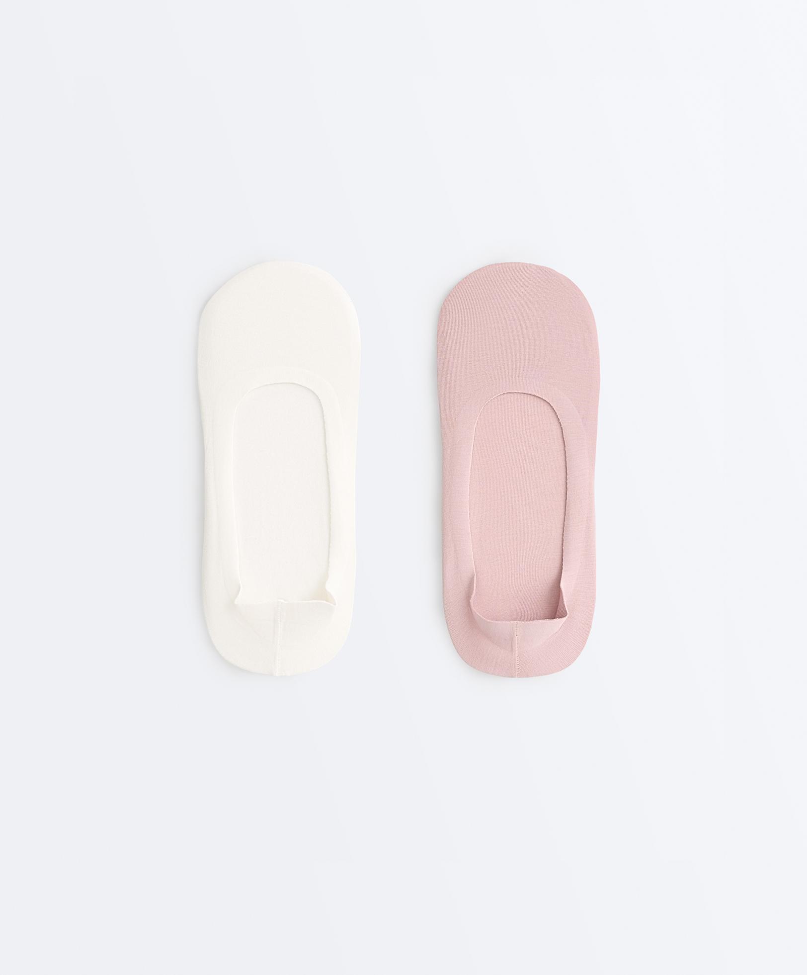2 pairs of medium cut ribbed cotton blend invisible socks — PALE PINK