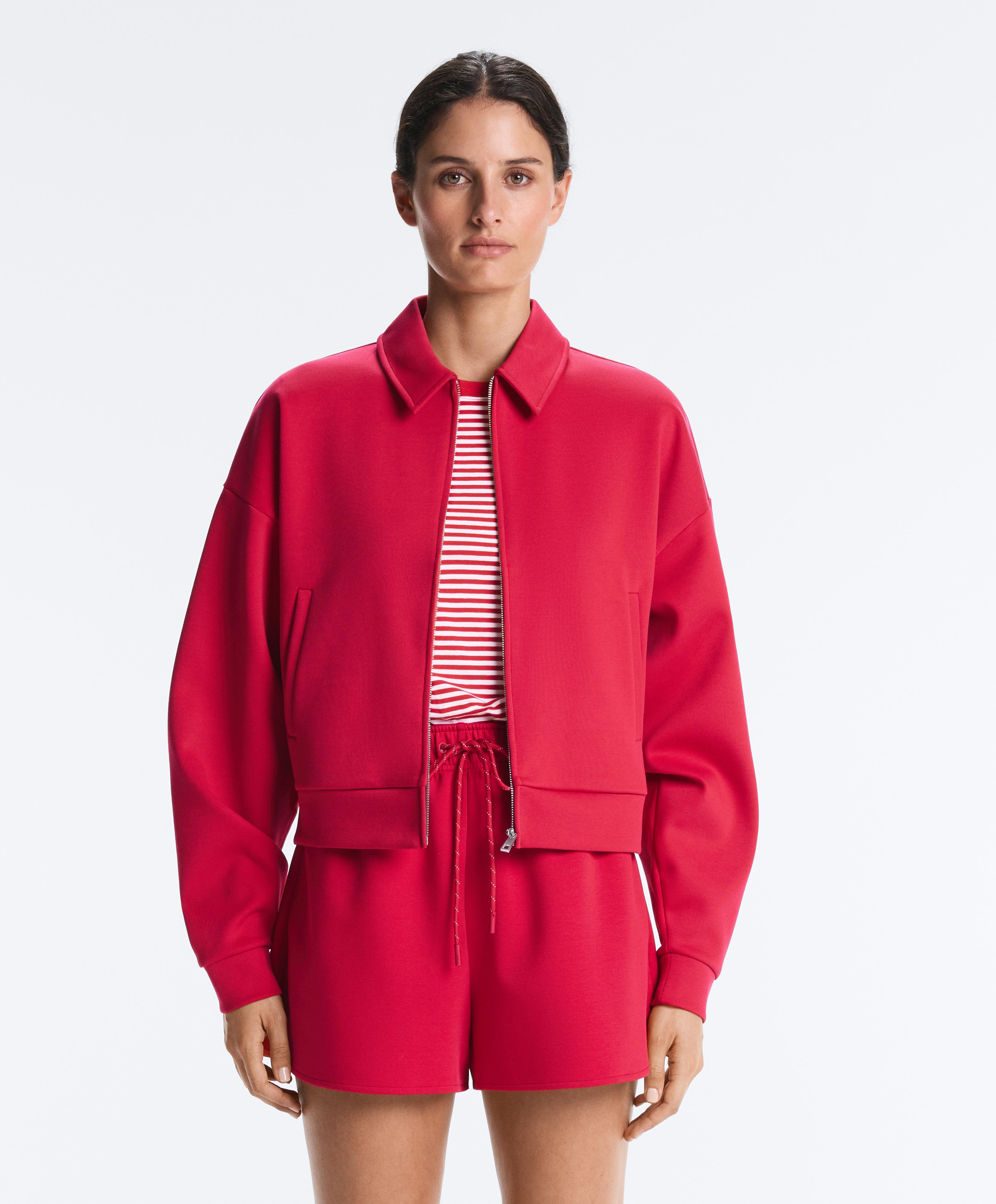 Polo collar piqué jacket with cotton — RED