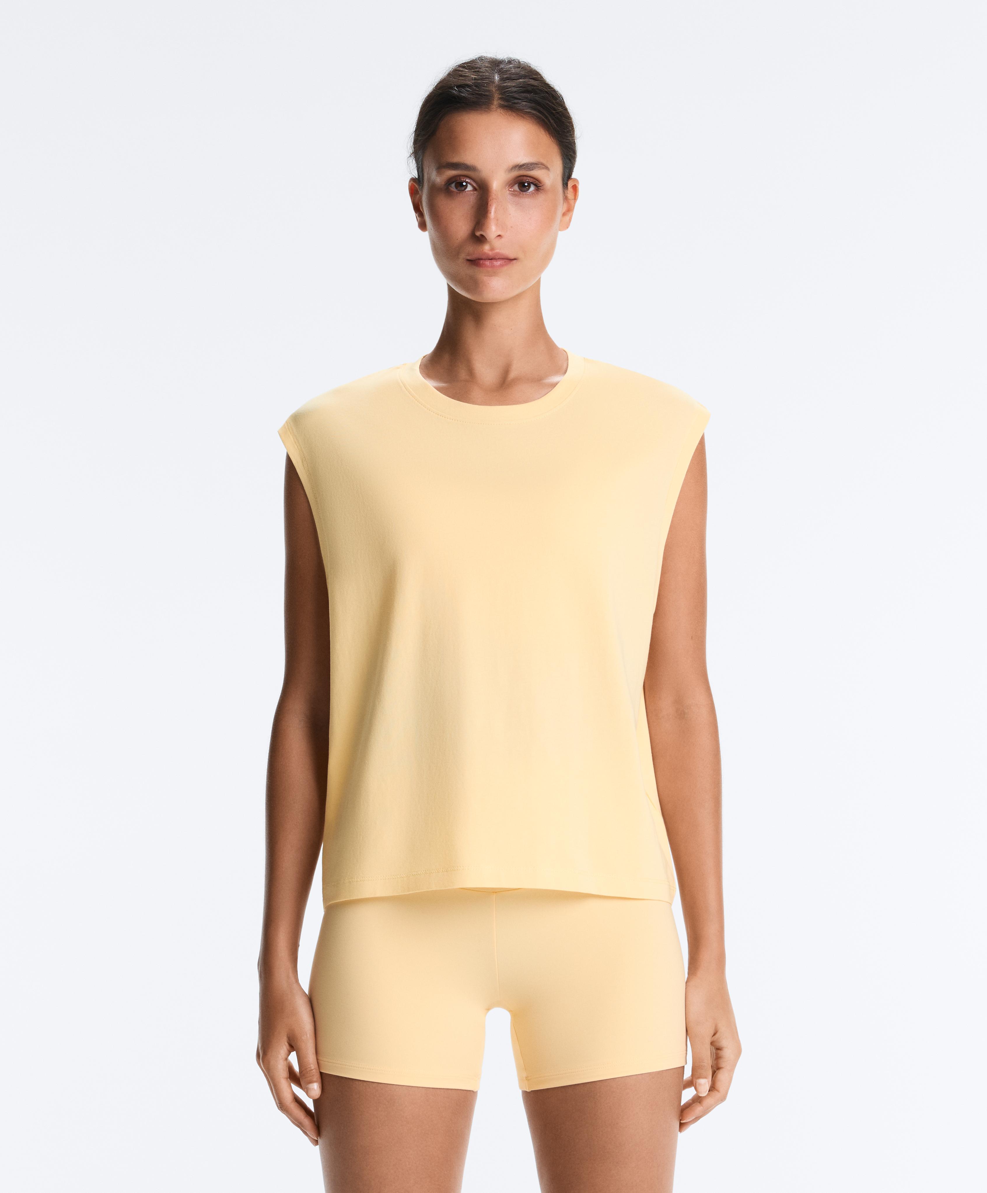 Cotton blend sleeveless T-shirt — PALE YELLOW