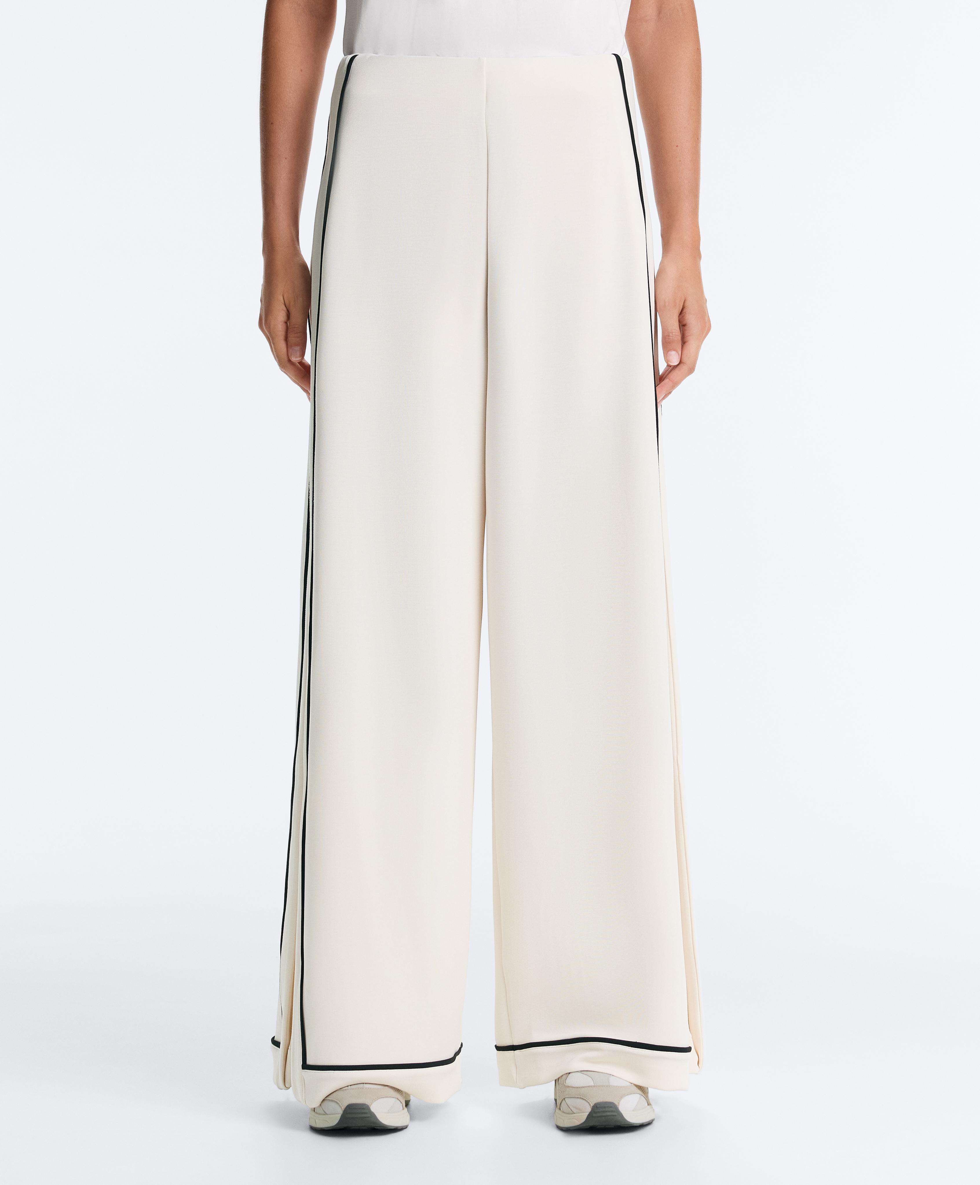 Soft-touch modal wide-leg trousers with contrast piping — PALE ECRU