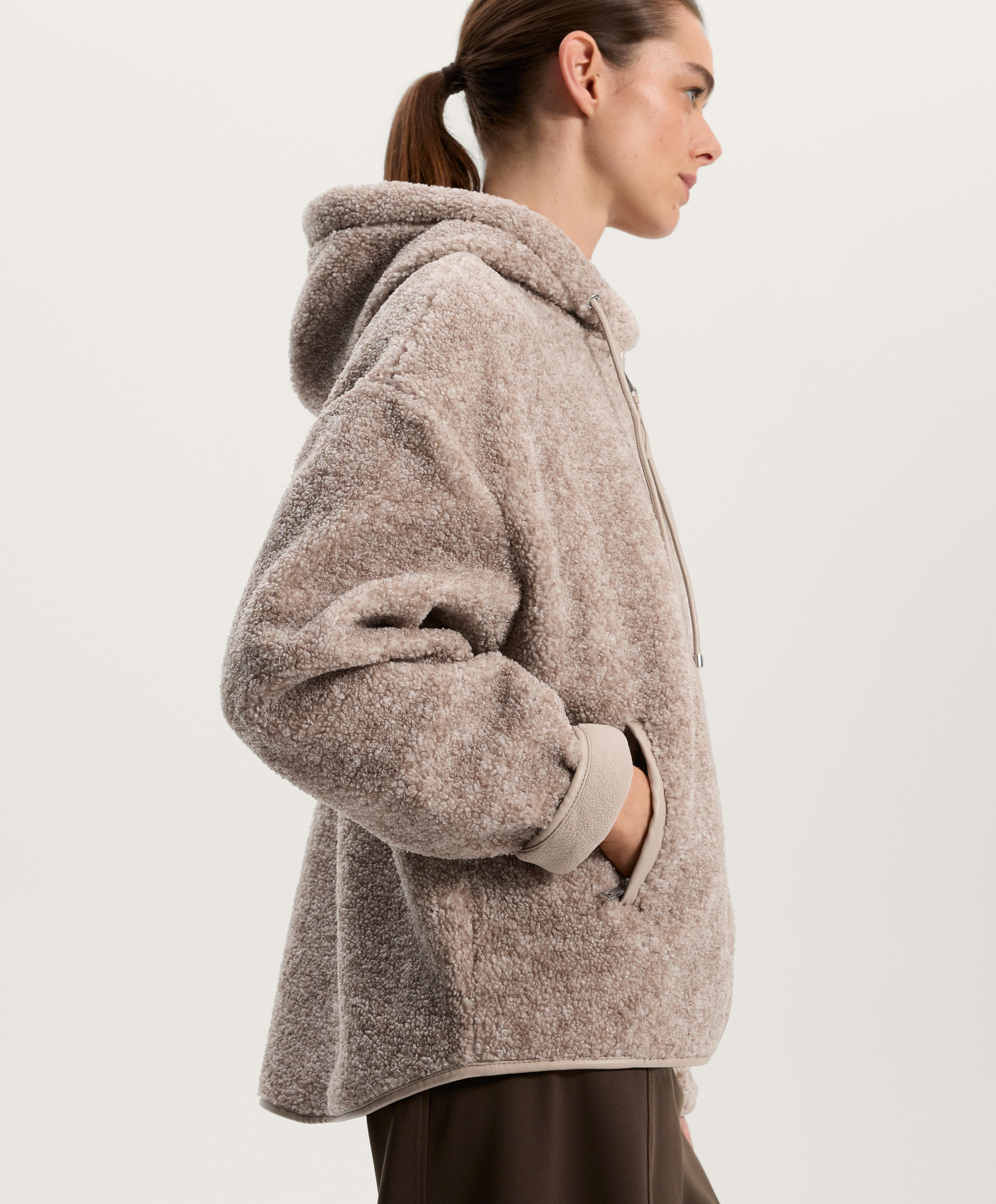 Faux-shearling hooded jacket — MINK MELANGE