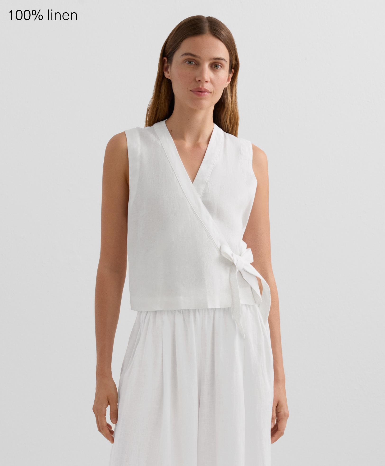 Top aus 100&nbsp;% Leinen in Wickeloptik mit Bindebändern
