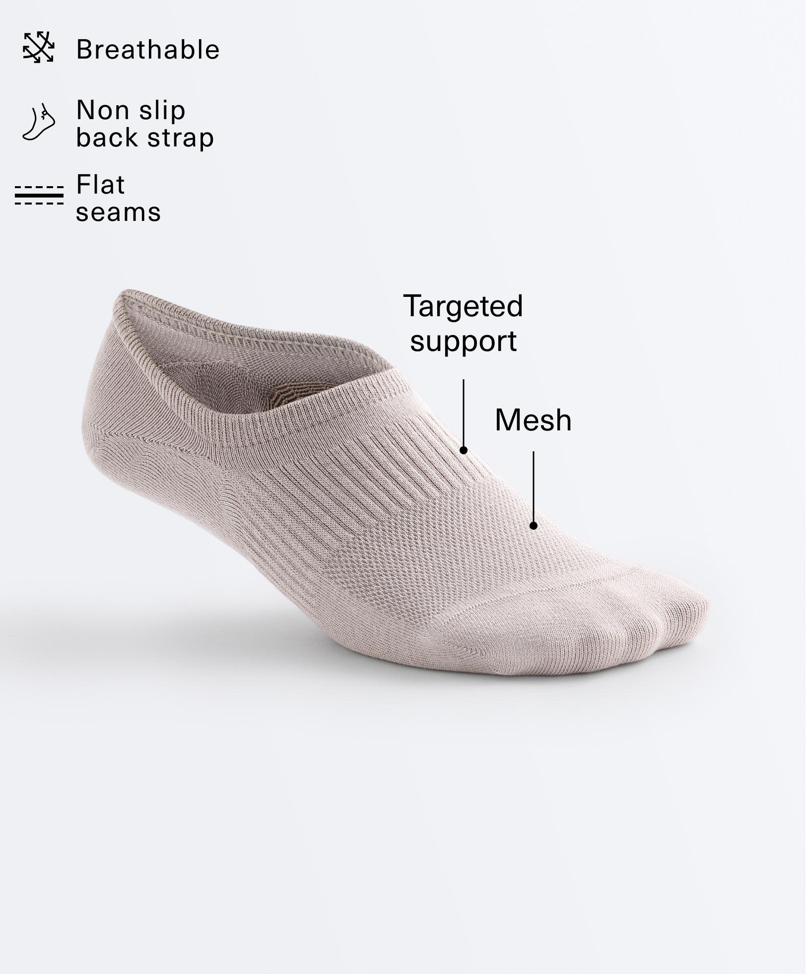 3 pairs of high-cut cotton blend invisible sports socks — PALE MINK