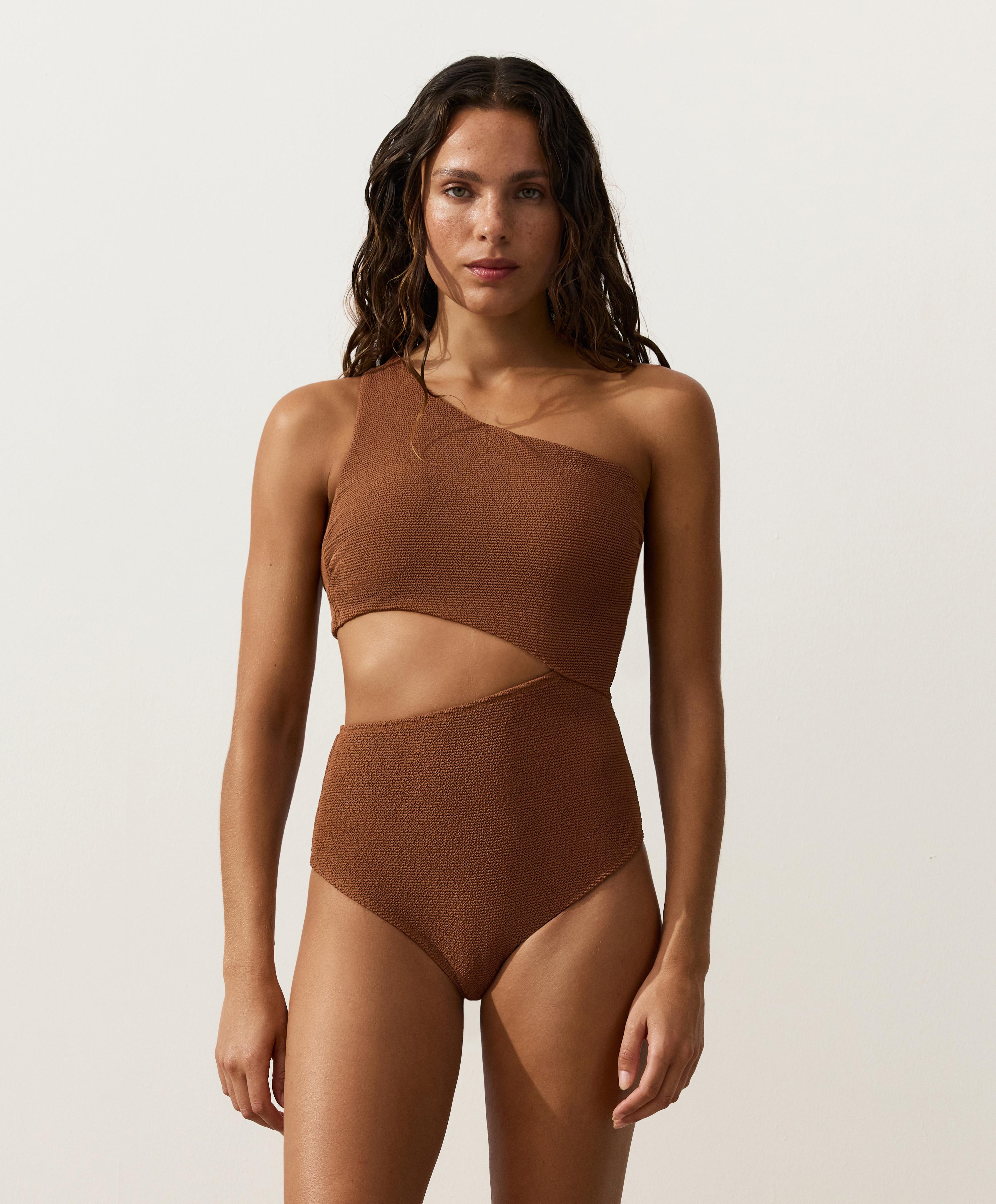 Crinkle asymmetric trikini — TOFFEE