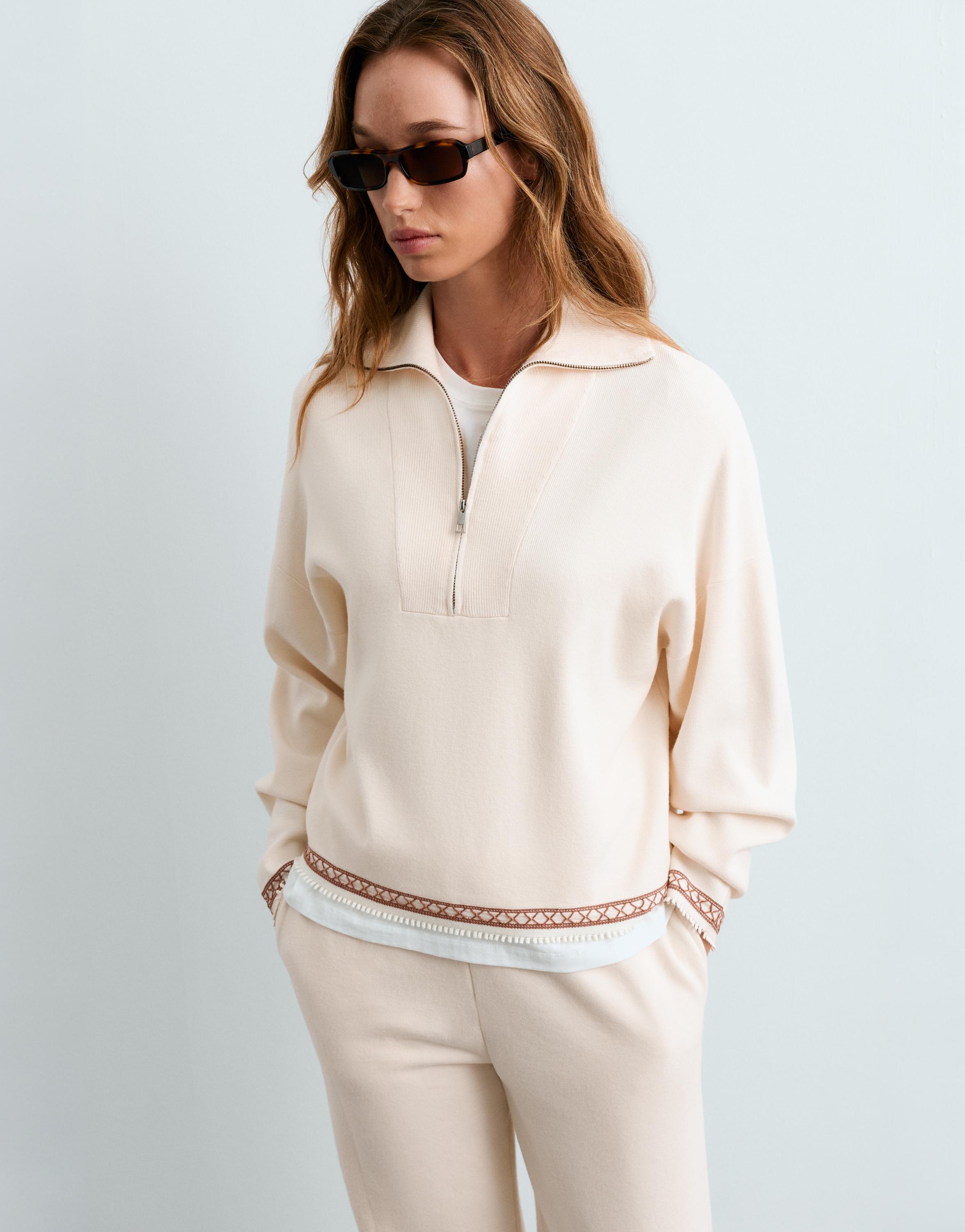 High-neck half-zip jumper — PALE ECRU