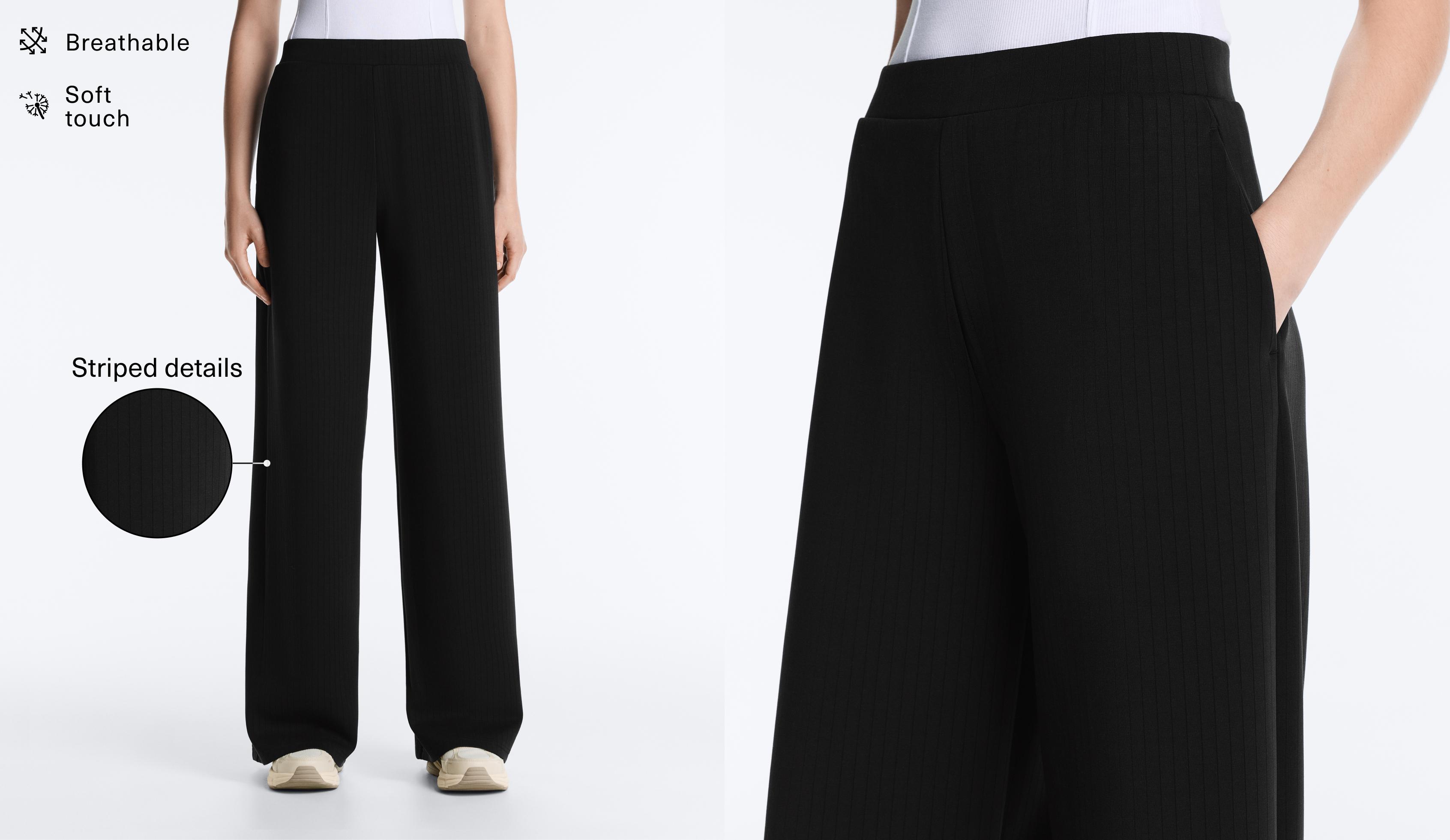 Pantalon droit à rayures avec modal au toucher doux Pantalon droit à rayures avec modal au toucher doux