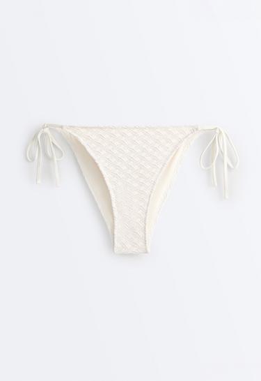 Medium-coverage braided crochet tie bikini briefs — PALE ECRU 6