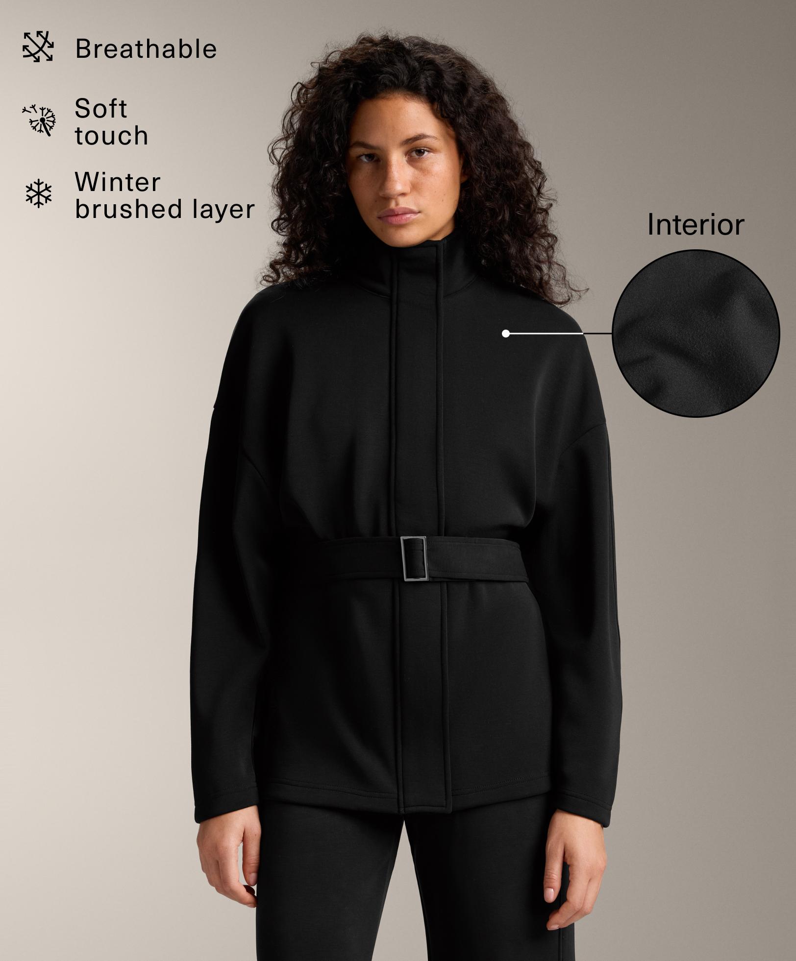 Lange Jacke mit Gürtel und Modalanteil brushed Lange Jacke mit Gürtel und Modalanteil brushed