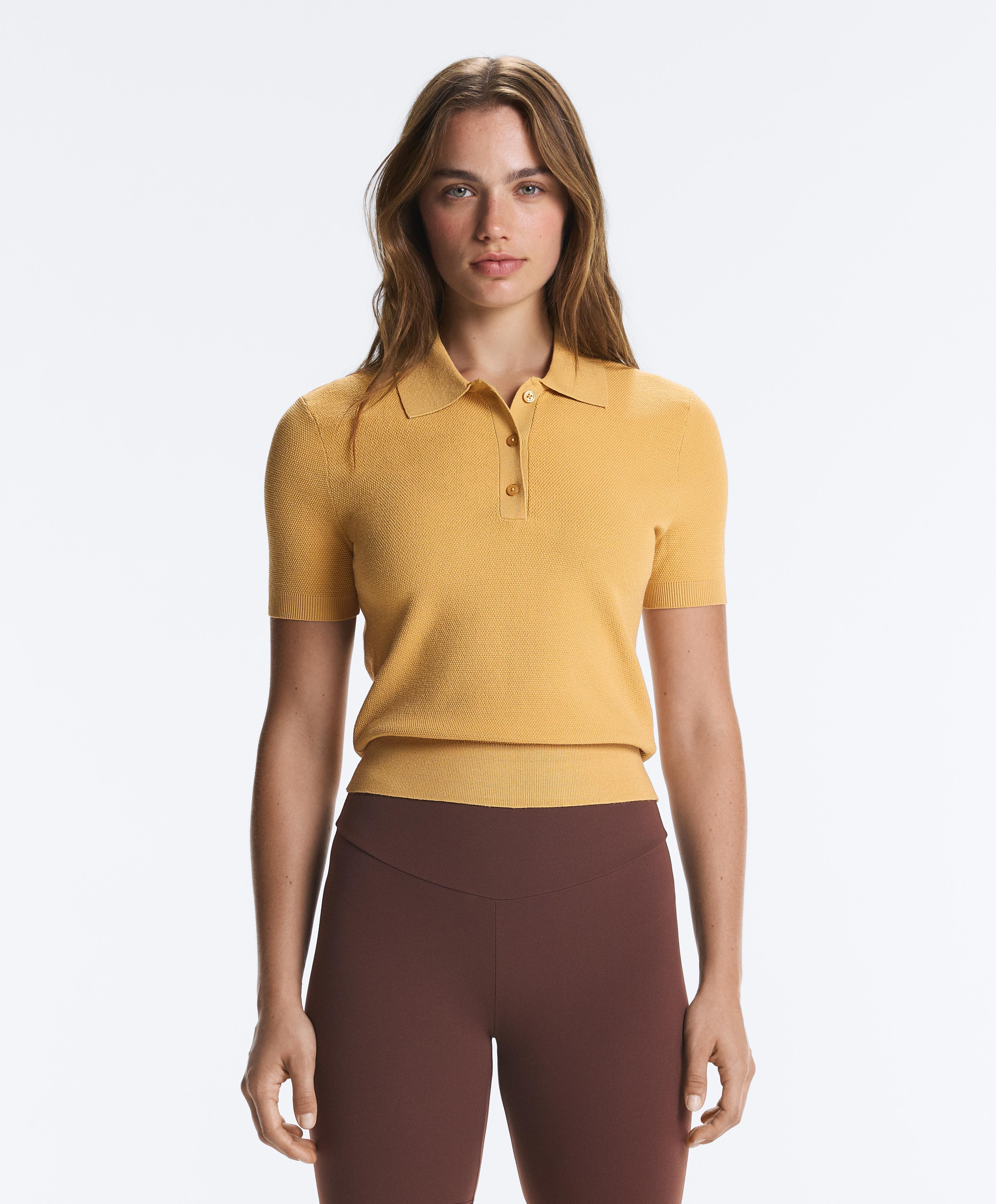 Short-sleeved button knit polo shirt — OCHRE