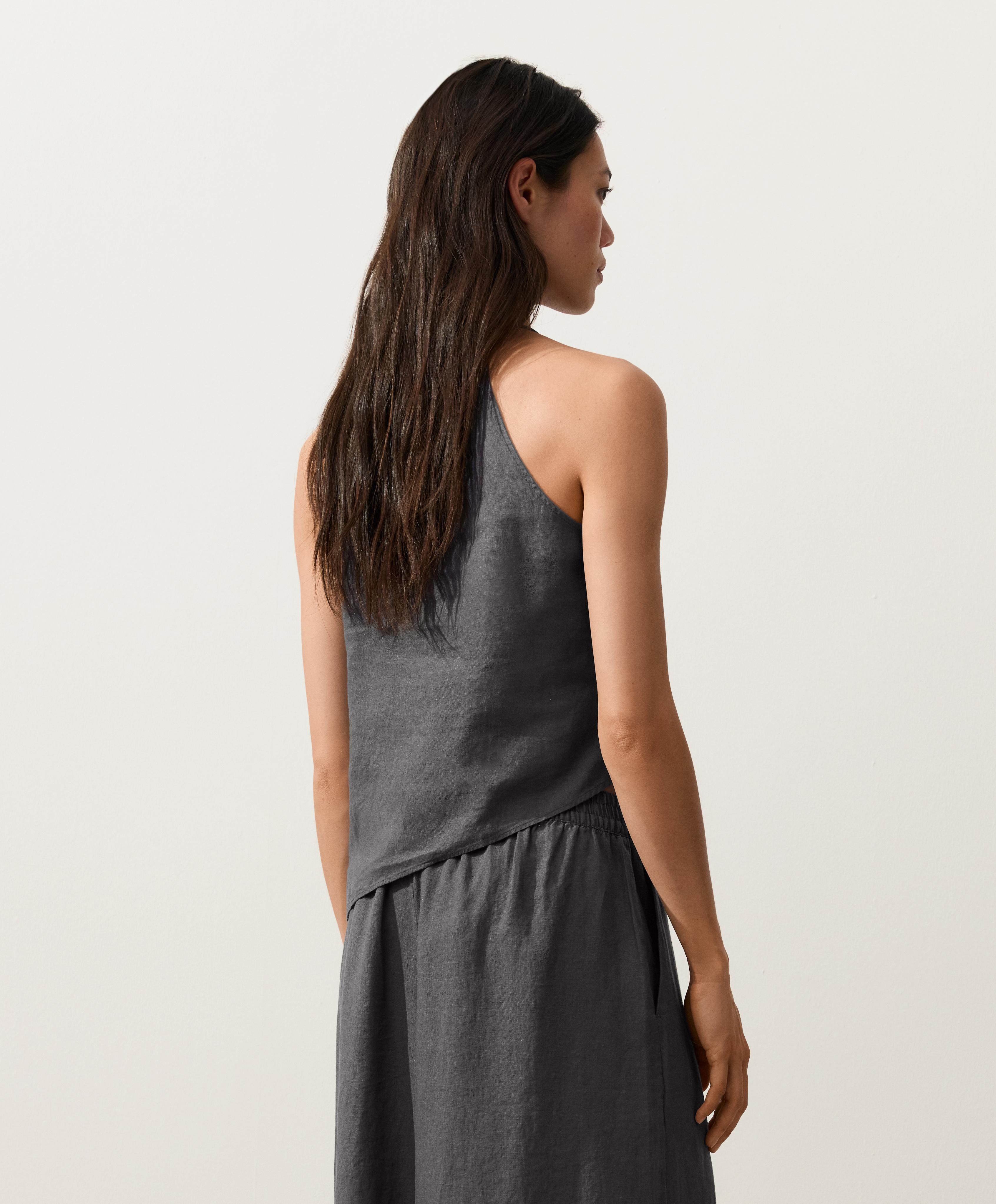 Asymmetric 100% linen sleeveless top — STEEL GREY