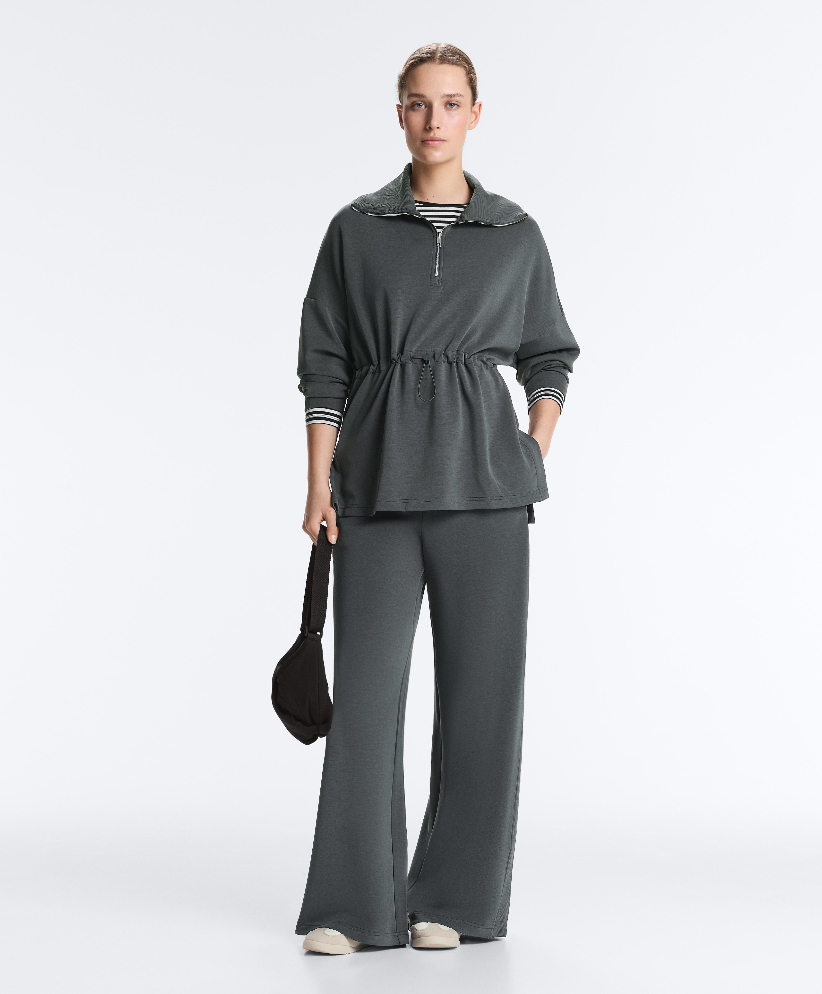 Half-zip sweatshirt with soft-touch modal — ASPHALT