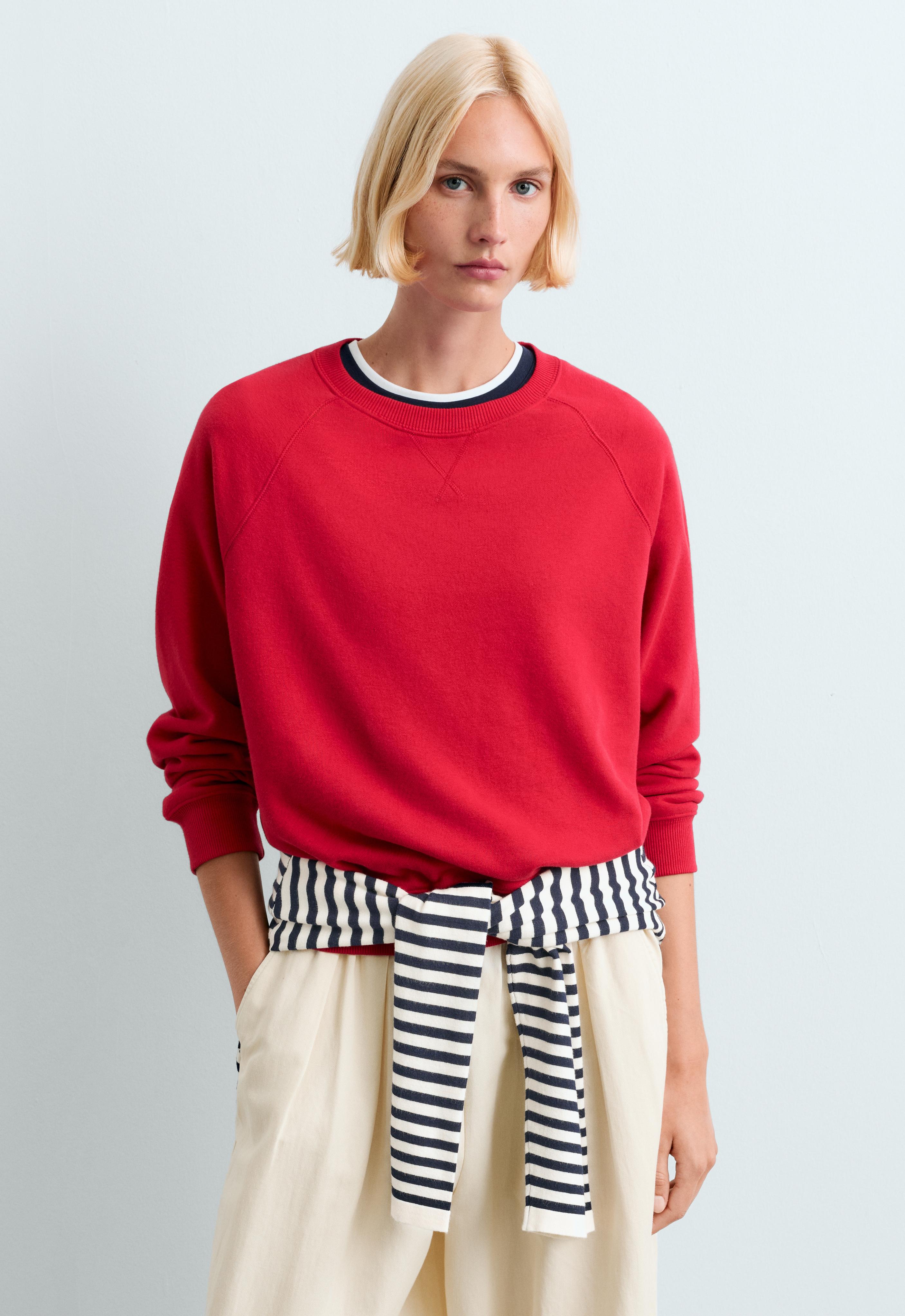 Pamuk karışımlı melanj pelüş bisiklet yaka sweatshirt