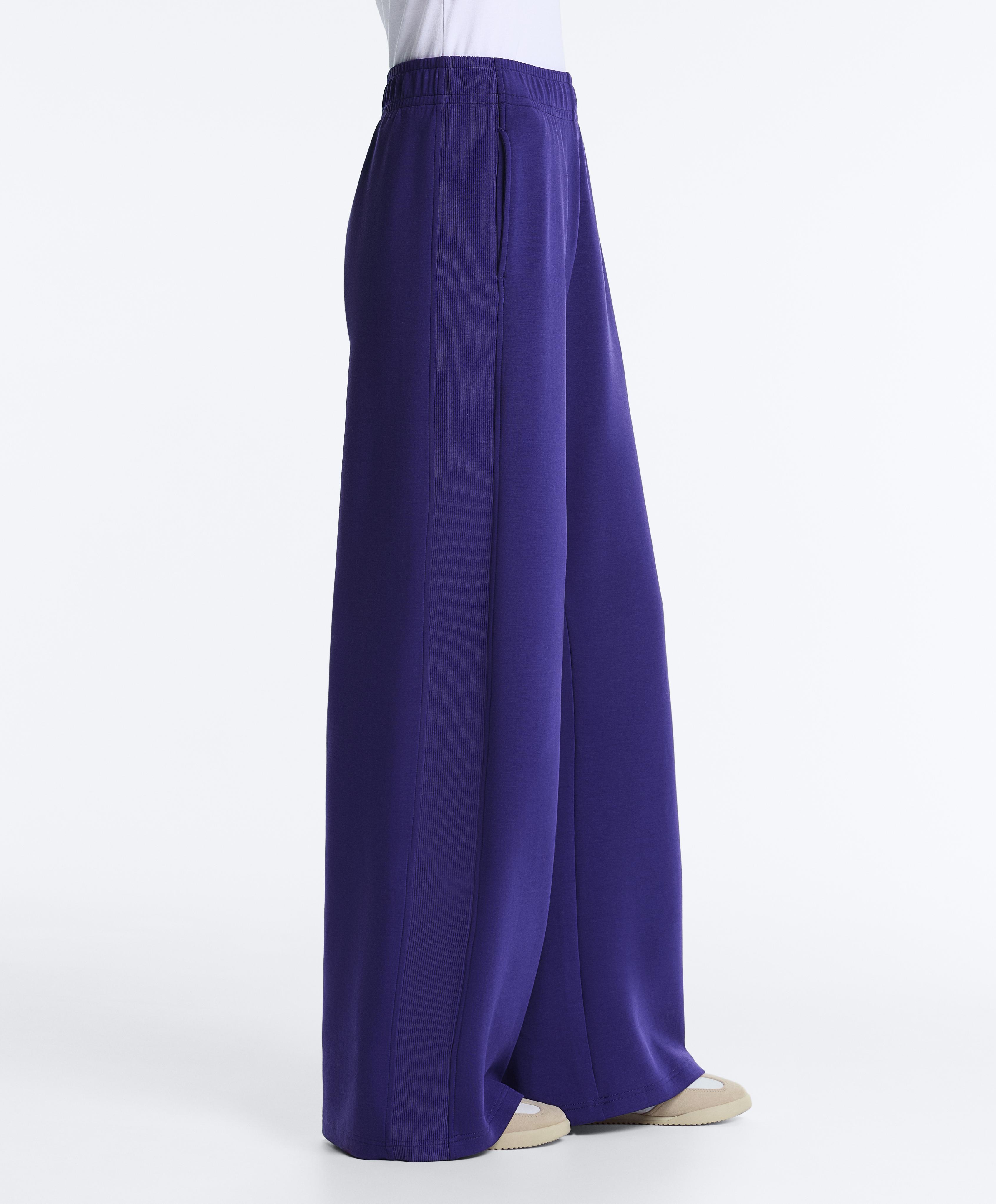 Wide-leg rib straight trousers with brushed modal — COBALT