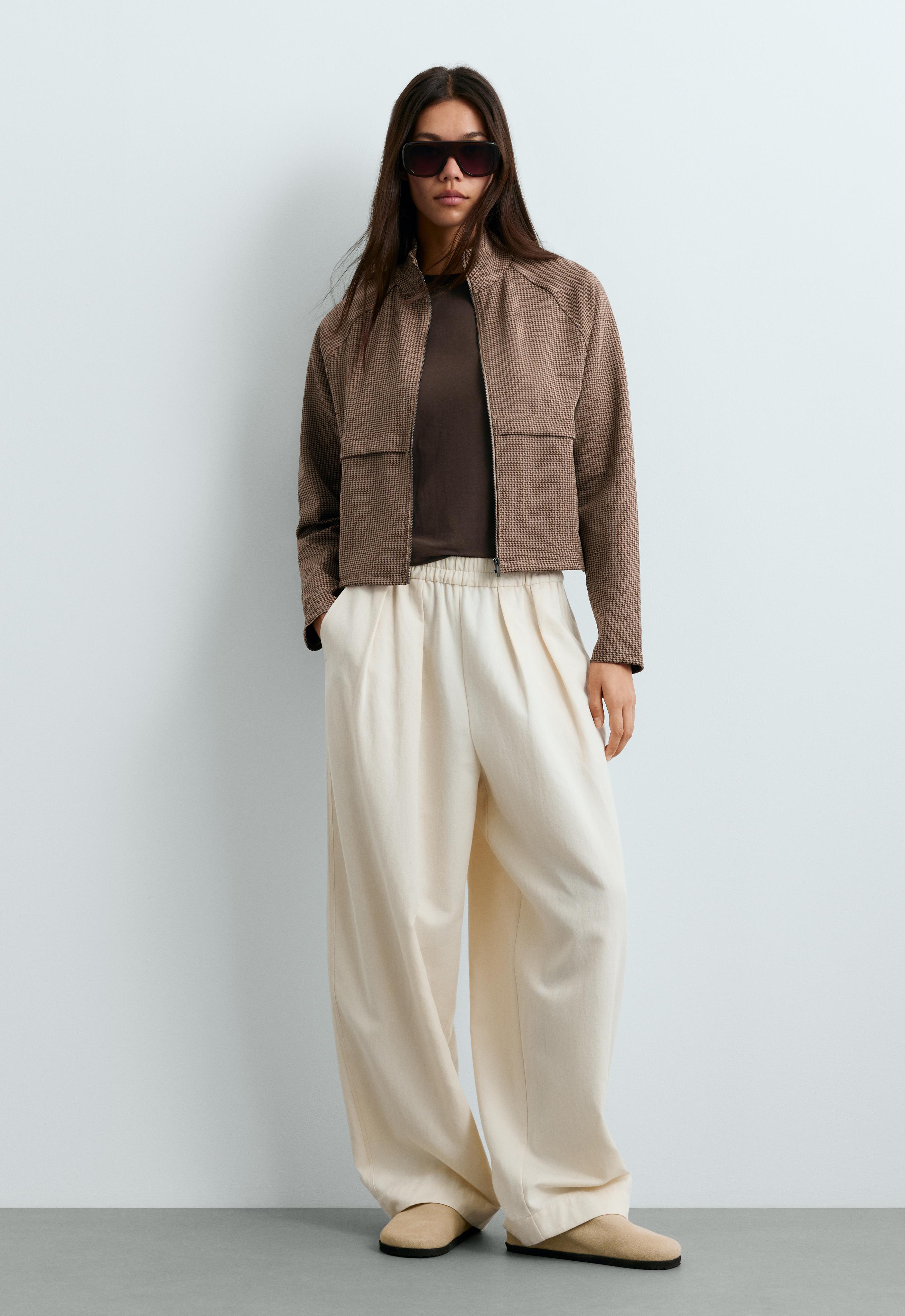 old ウェア Boxy houndstooth neoprene-effect jacket | OYSHO România