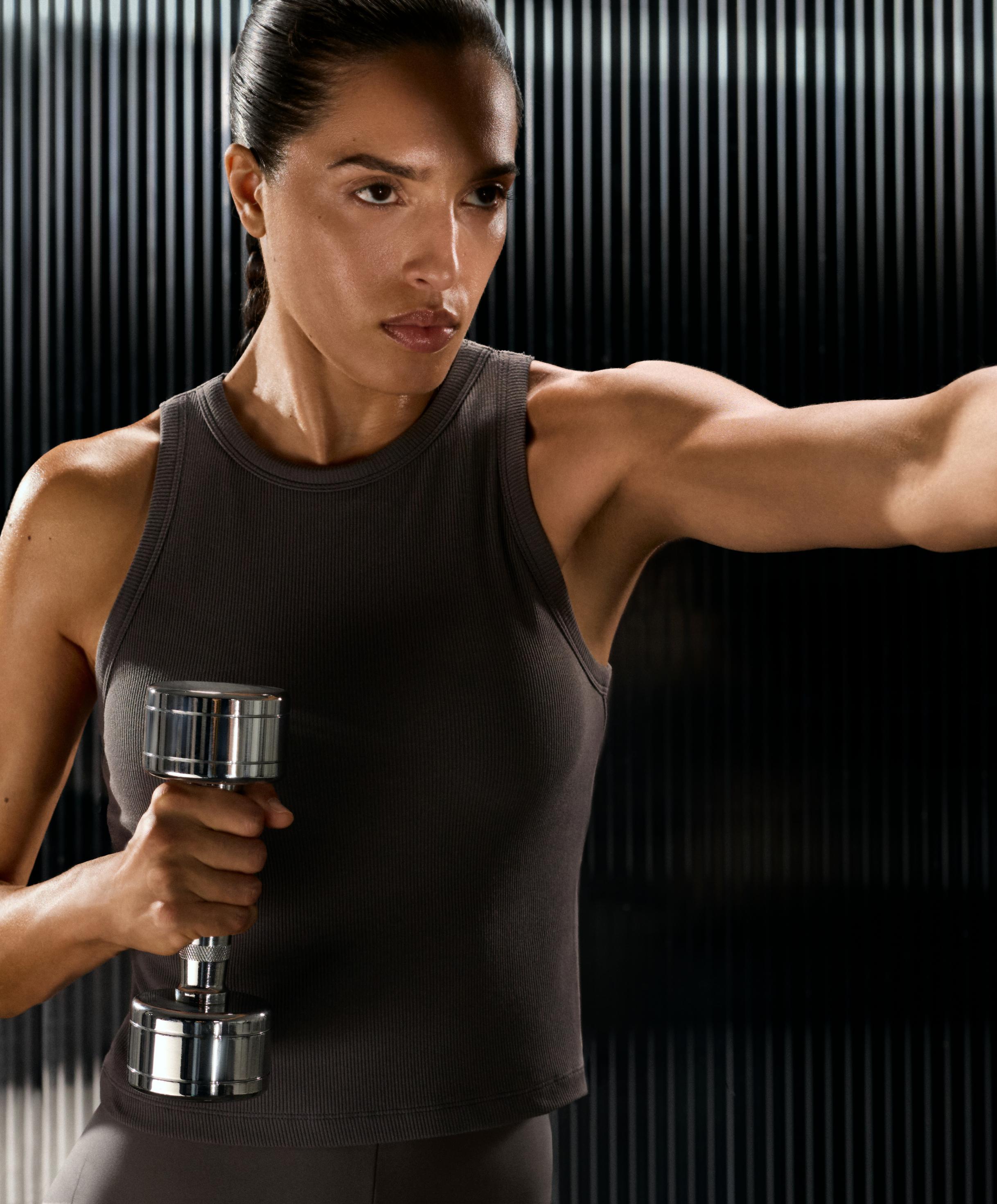 Rib modal blend long tank top — CHARCOAL