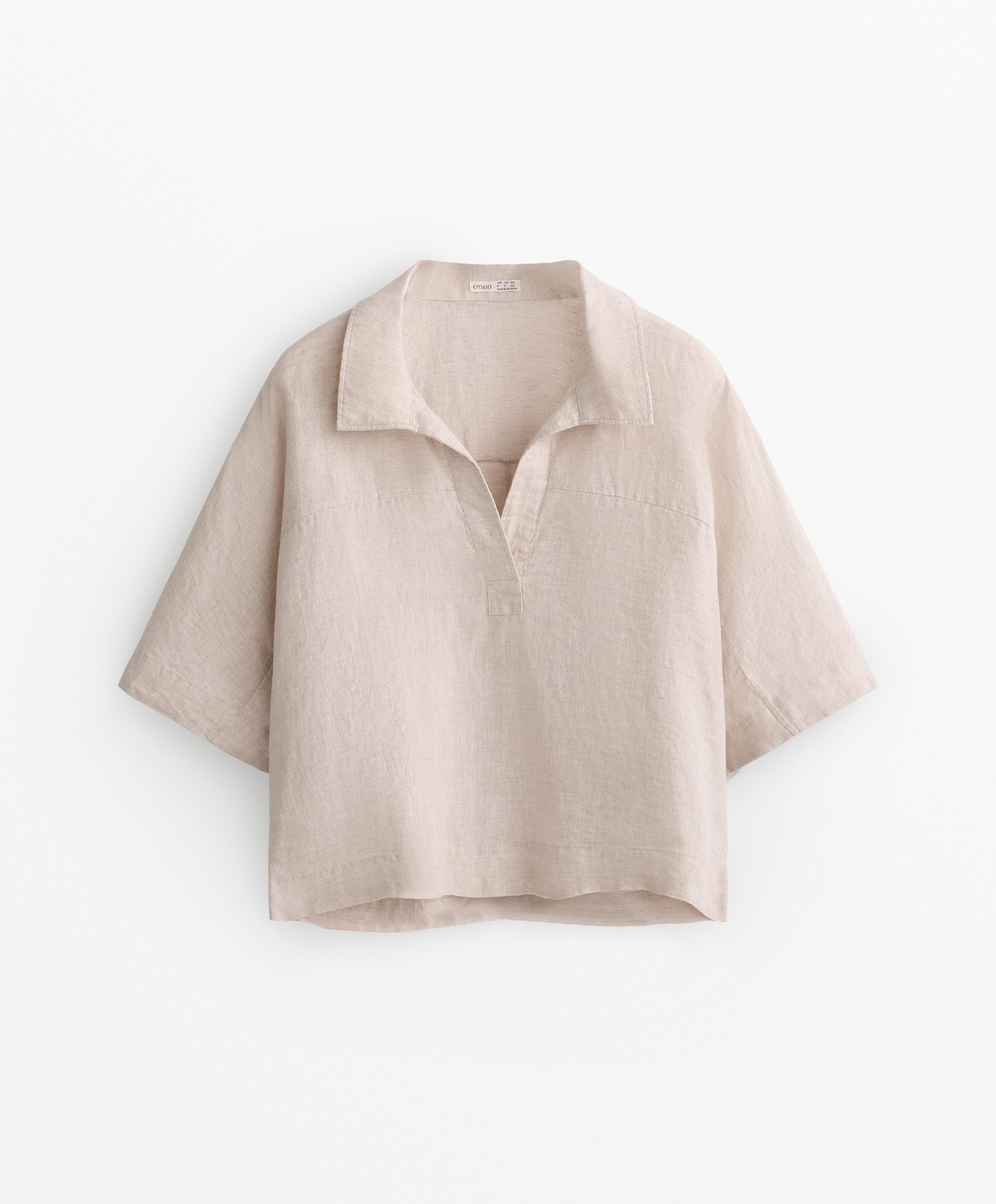 Oversize short-sleeved 100% linen shirt OYSHO Indonesia