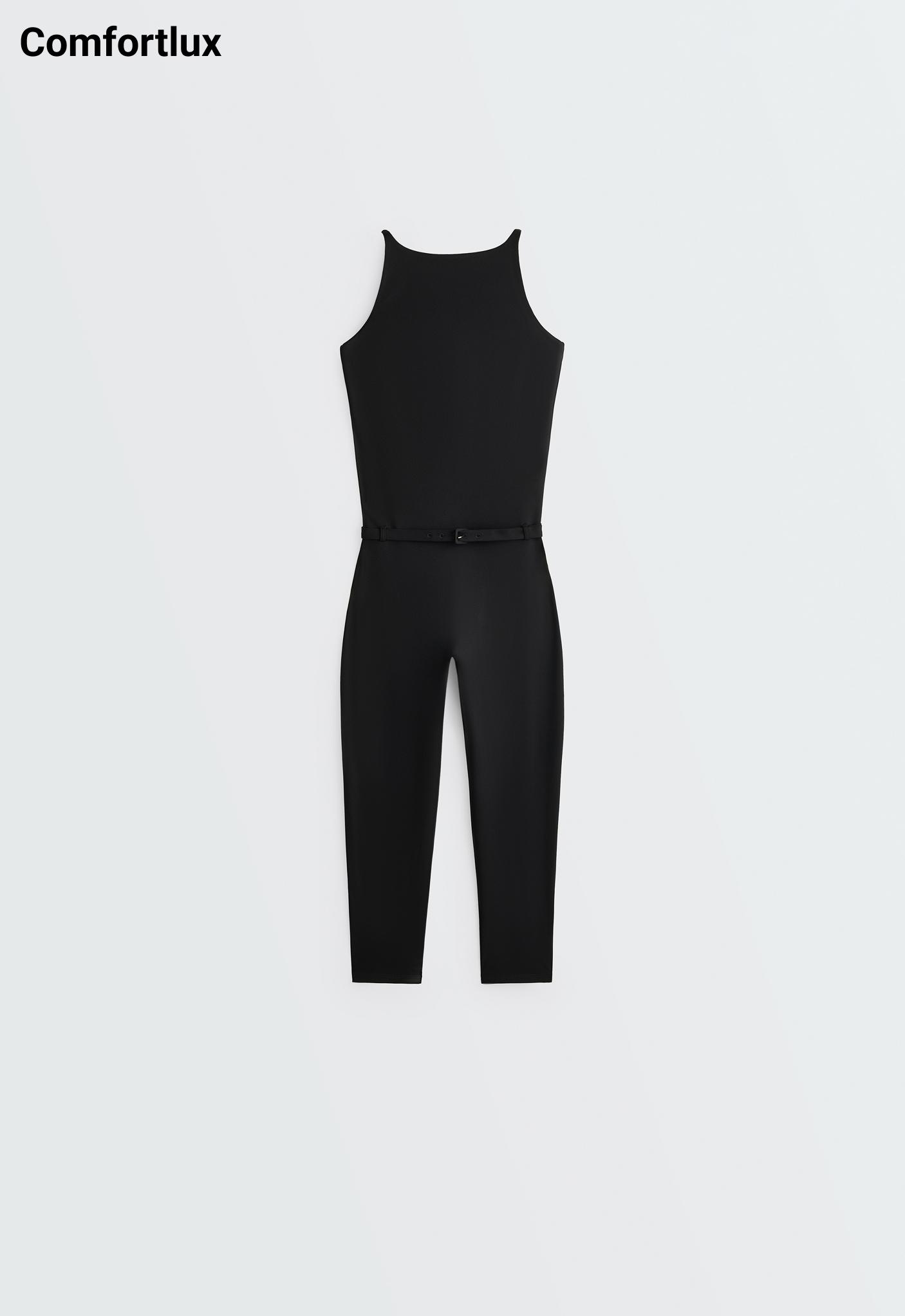 Comfortlux capri jumpsuit with belt — BLACK