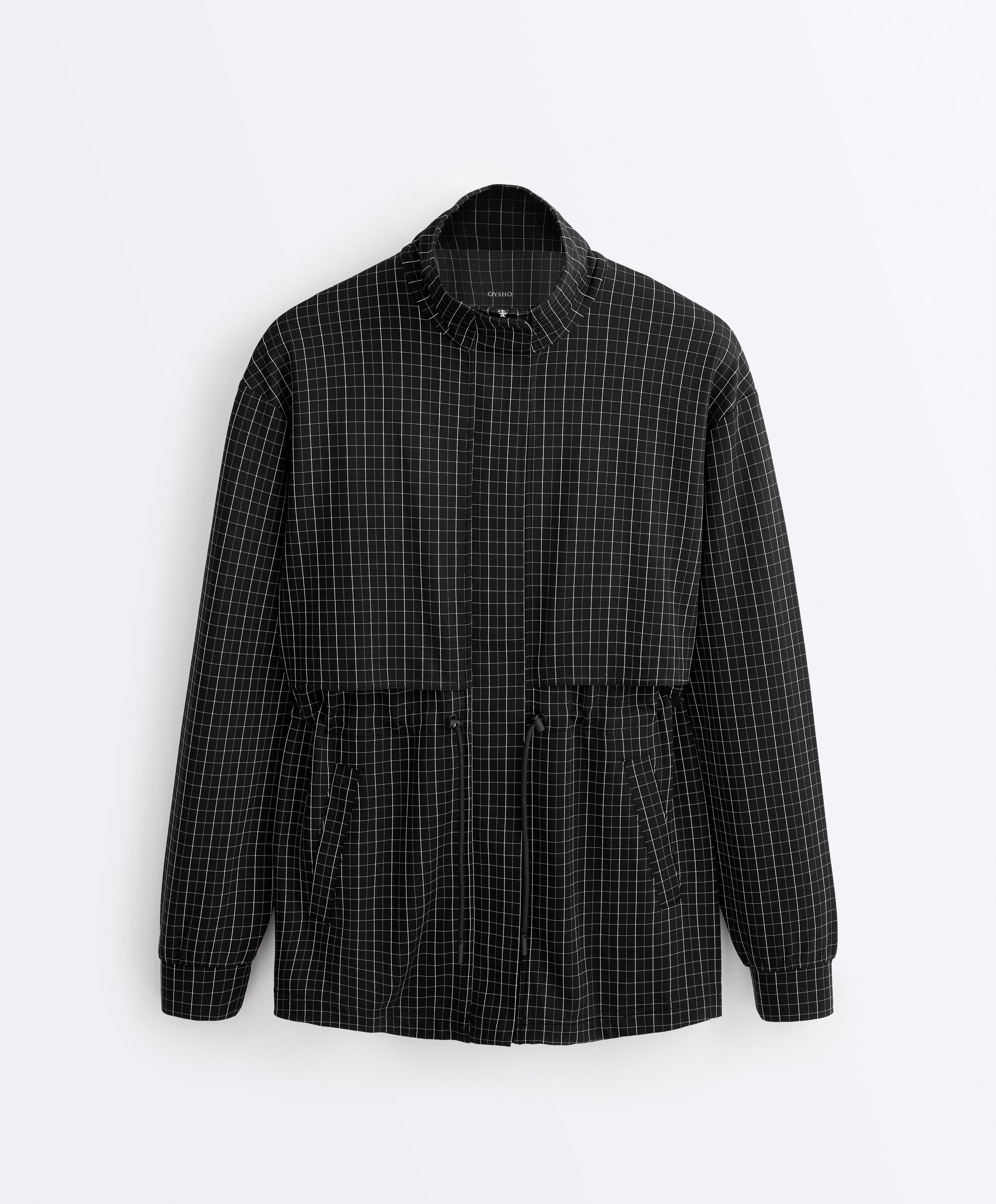 Long checked jacket — BLACK