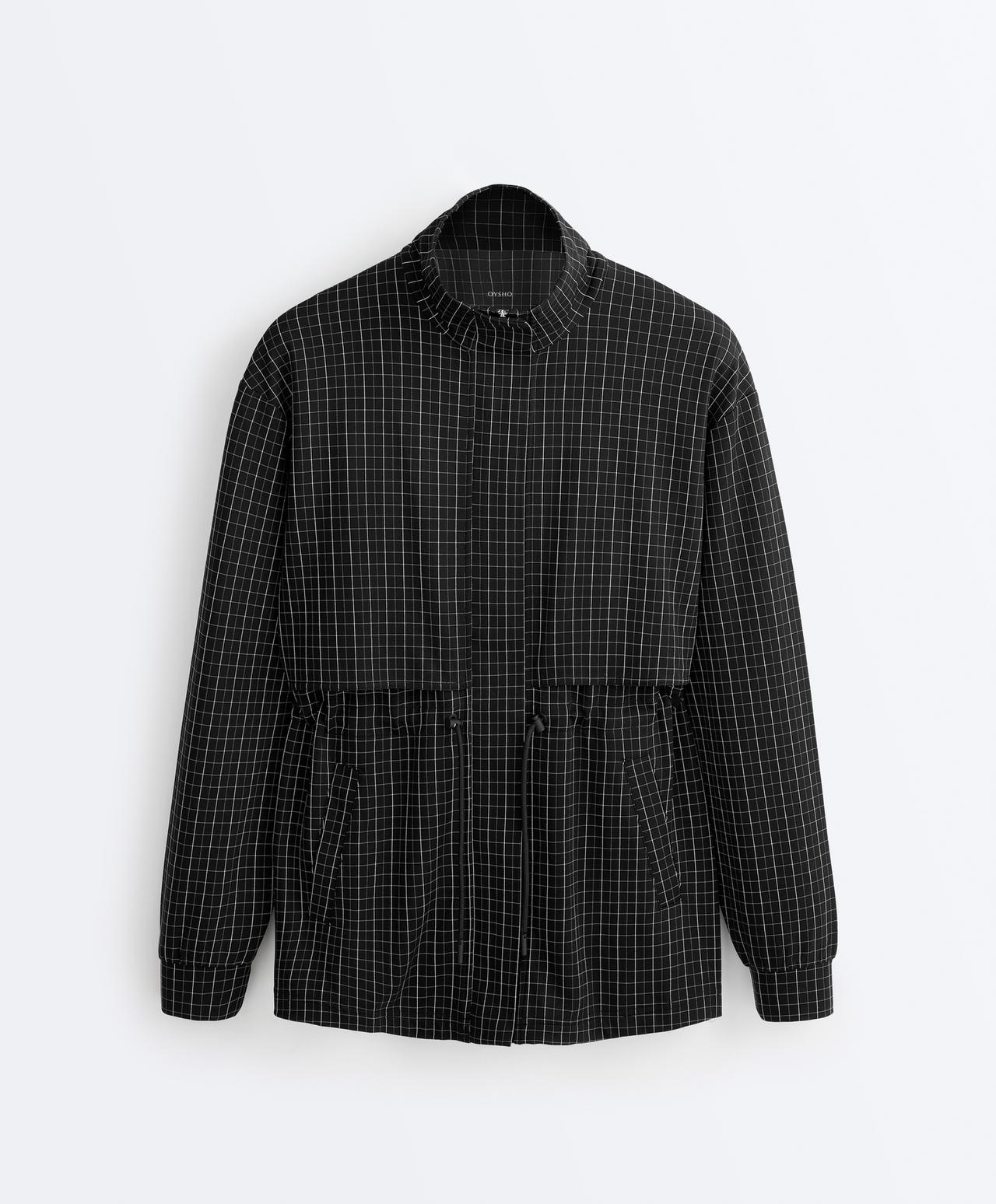 Long checked jacket — BLACK